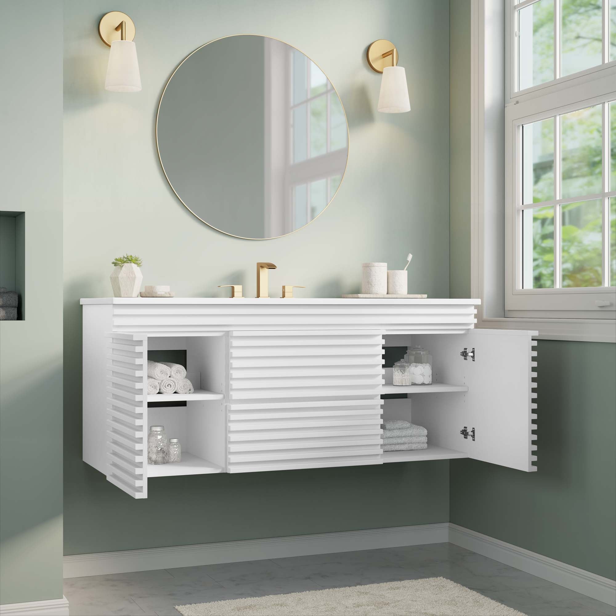 Render 48" Wall-Mount Bathroom Vanity Basin Included by Modway