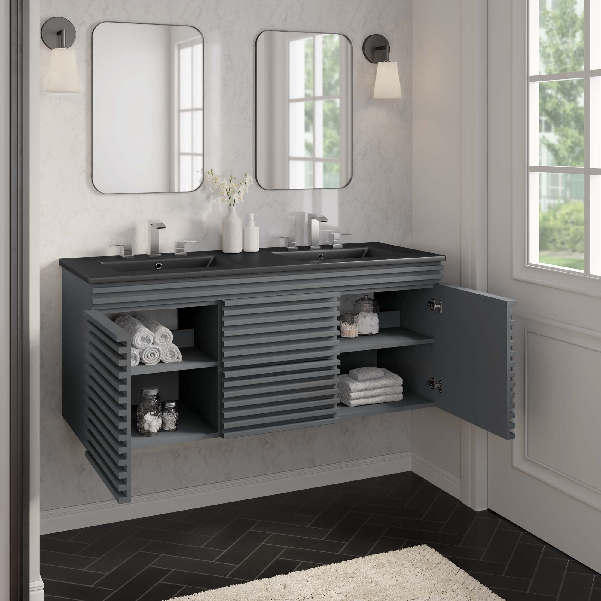 Render 48" Wall-Mount Bathroom Vanity Basin Included by Modway