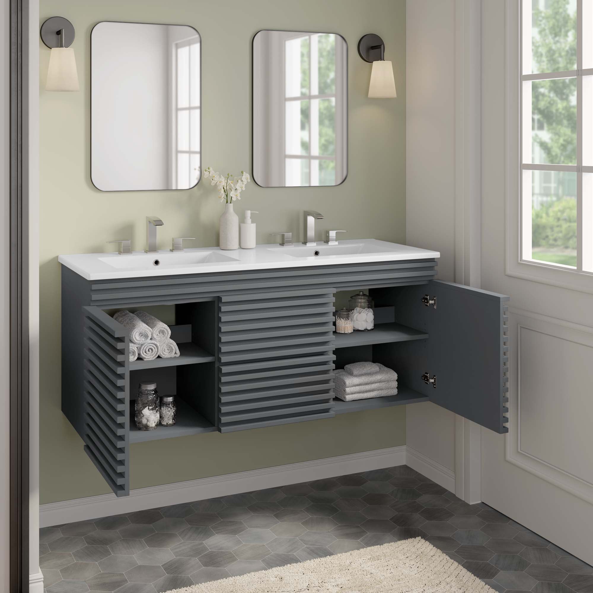 Render 48" Wall-Mount Bathroom Vanity Basin Included by Modway