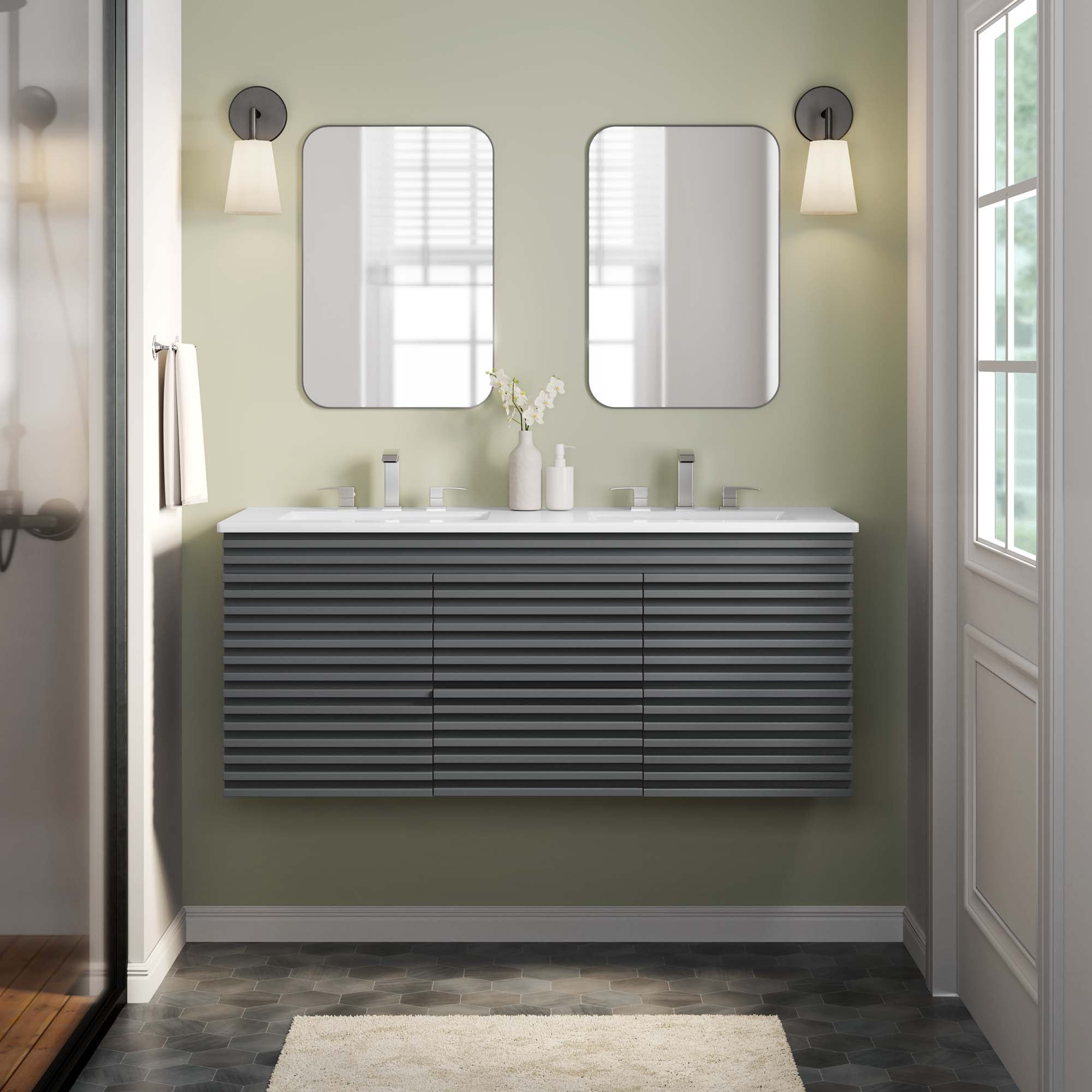 Render 48" Wall-Mount Bathroom Vanity Basin Included by Modway