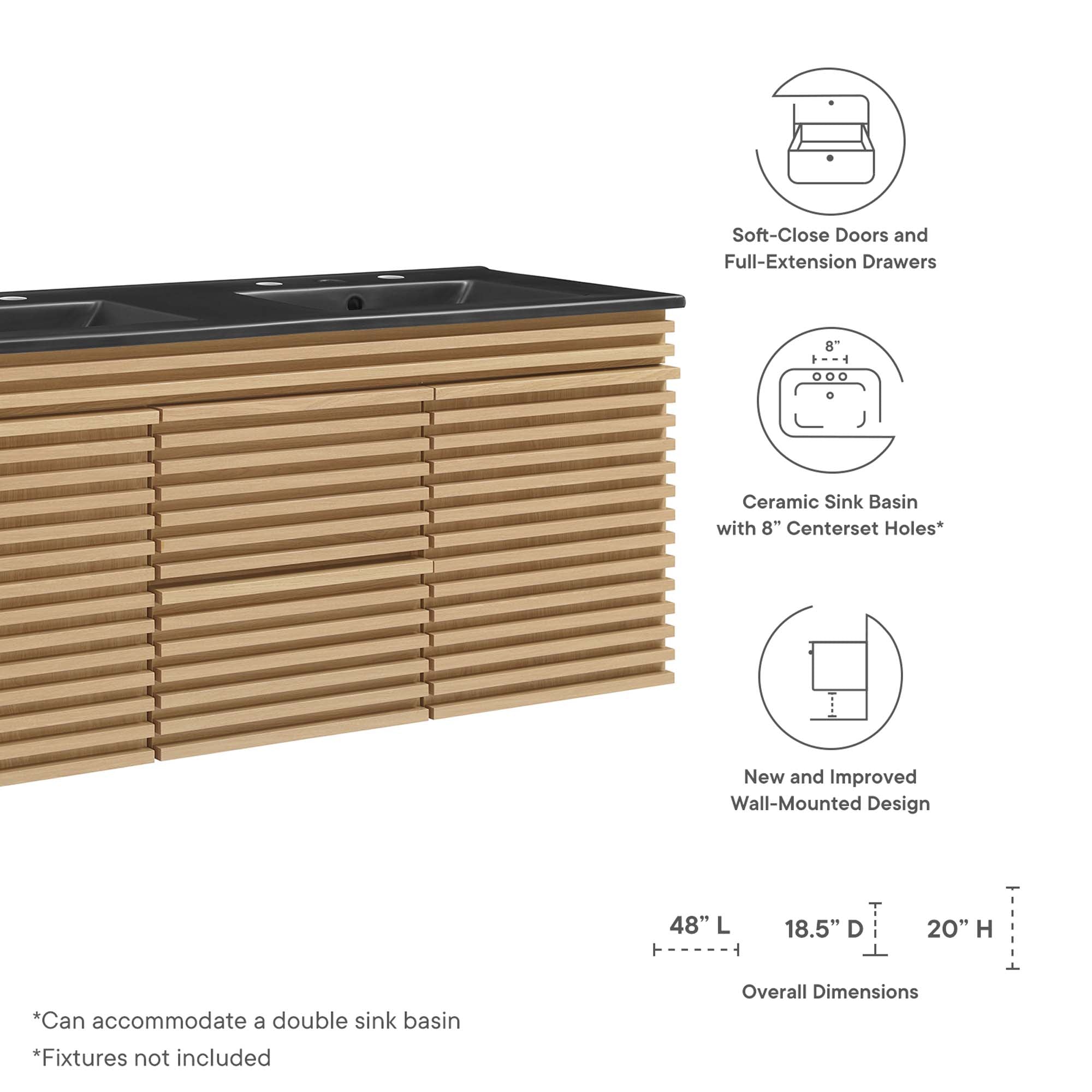 Render 48" Wall-Mount Bathroom Vanity Basin Included by Modway