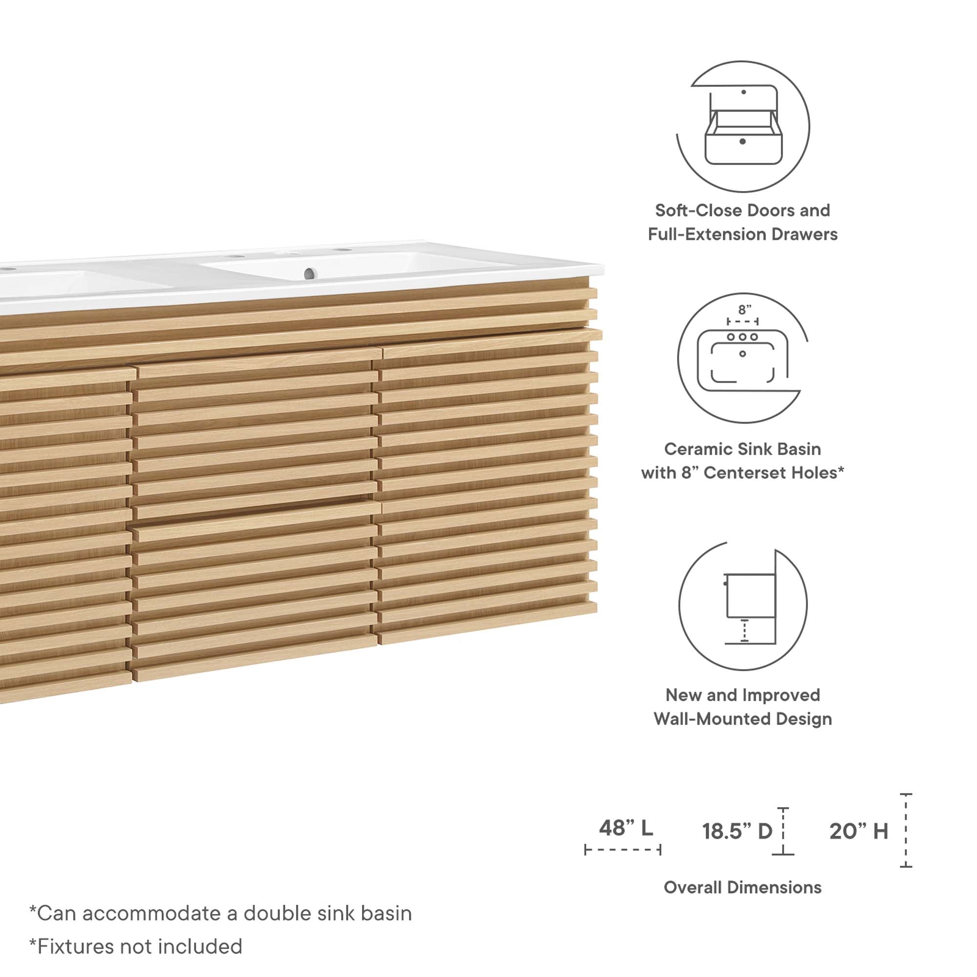 Render 48" Wall-Mount Bathroom Vanity Basin Included by Modway