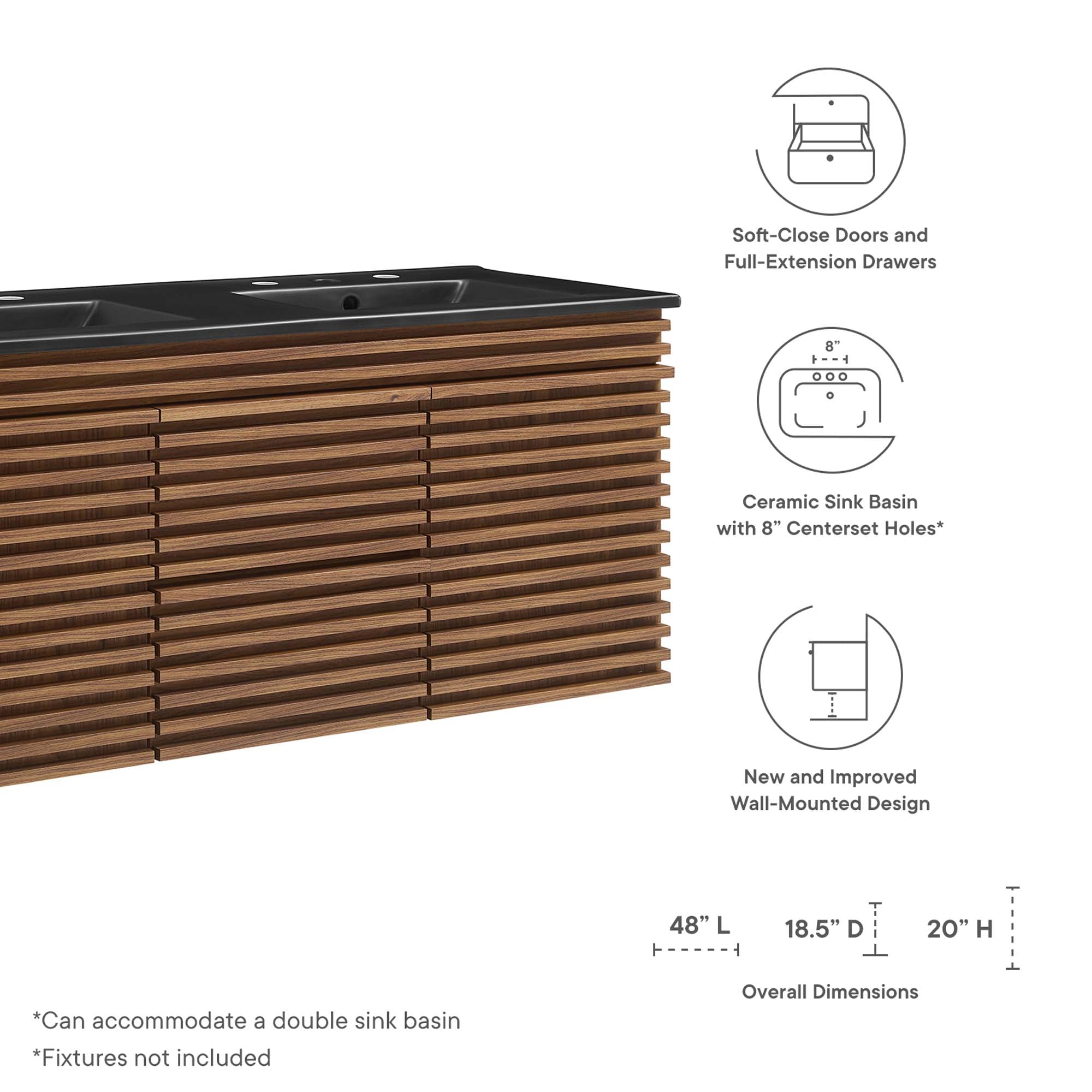 Render 48" Wall-Mount Bathroom Vanity Basin Included by Modway