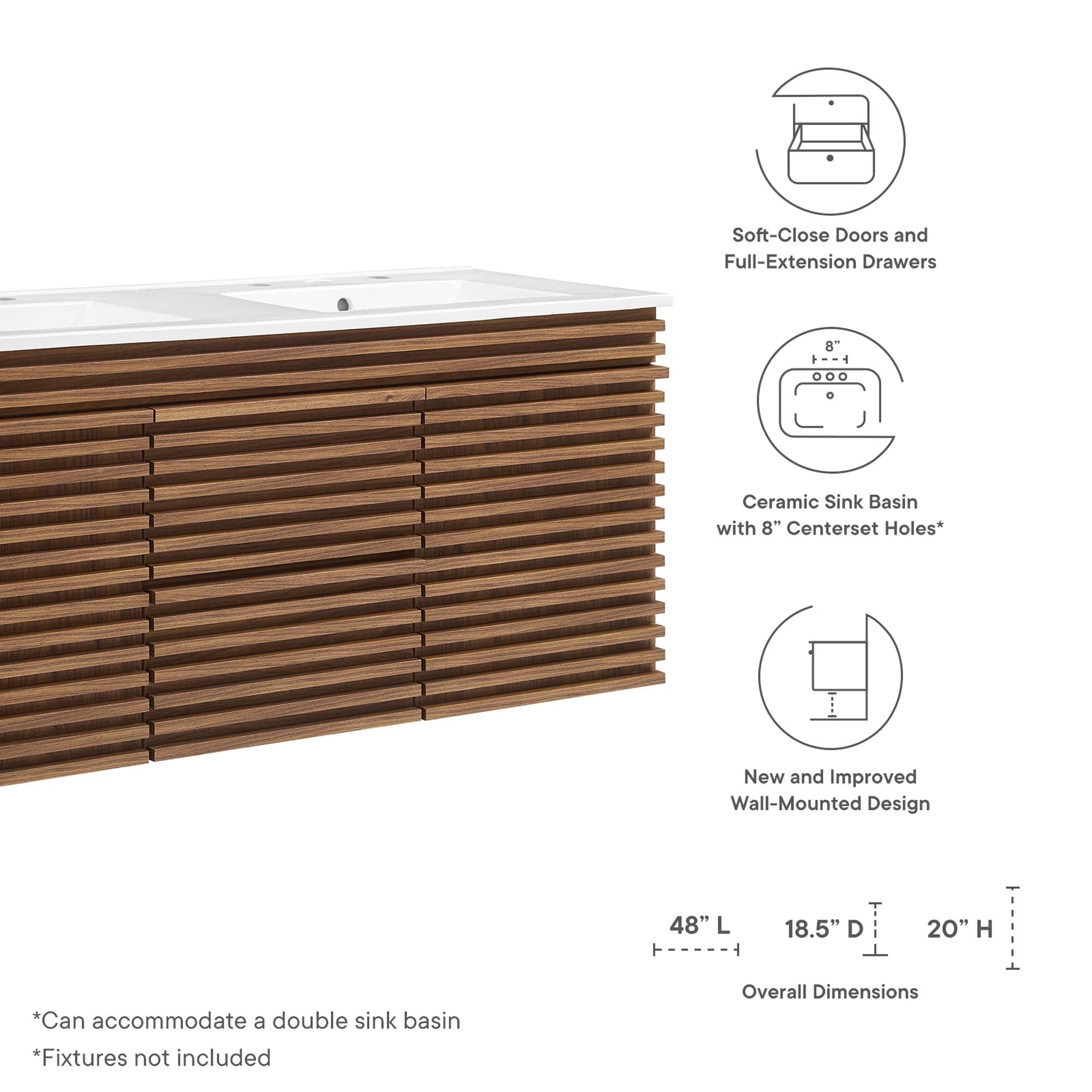 Render 48" Wall-Mount Bathroom Vanity Basin Included by Modway