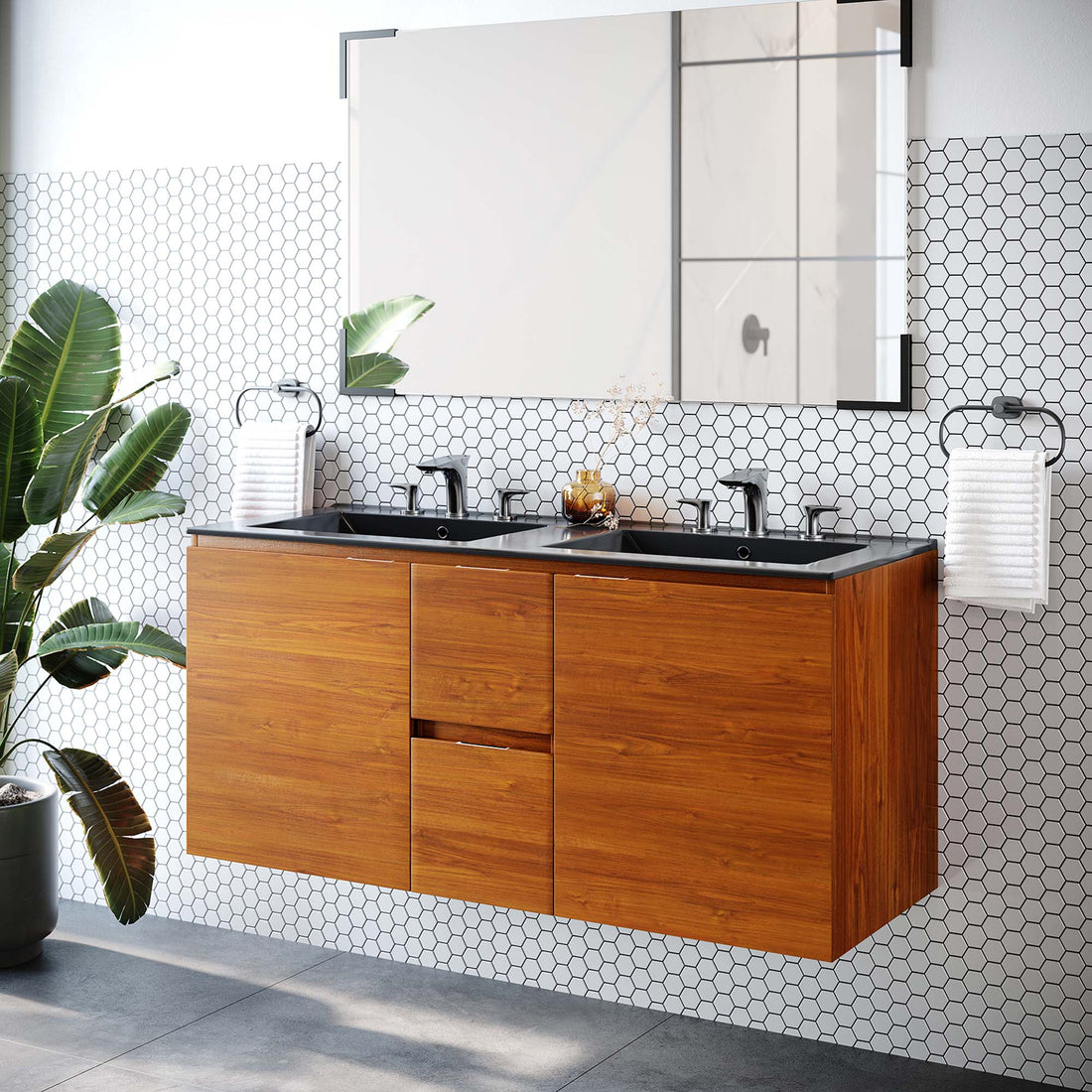 Scenic 48" Double Wall-Mount Bathroom Vanity by Modway