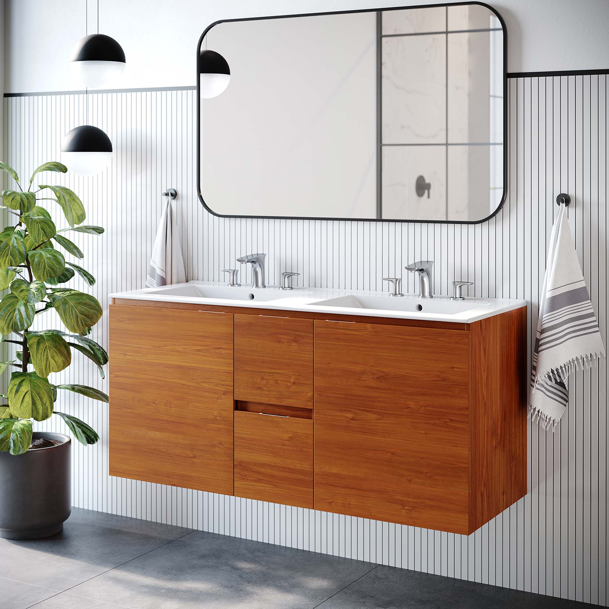 Scenic 48" Double Wall-Mount Bathroom Vanity by Modway