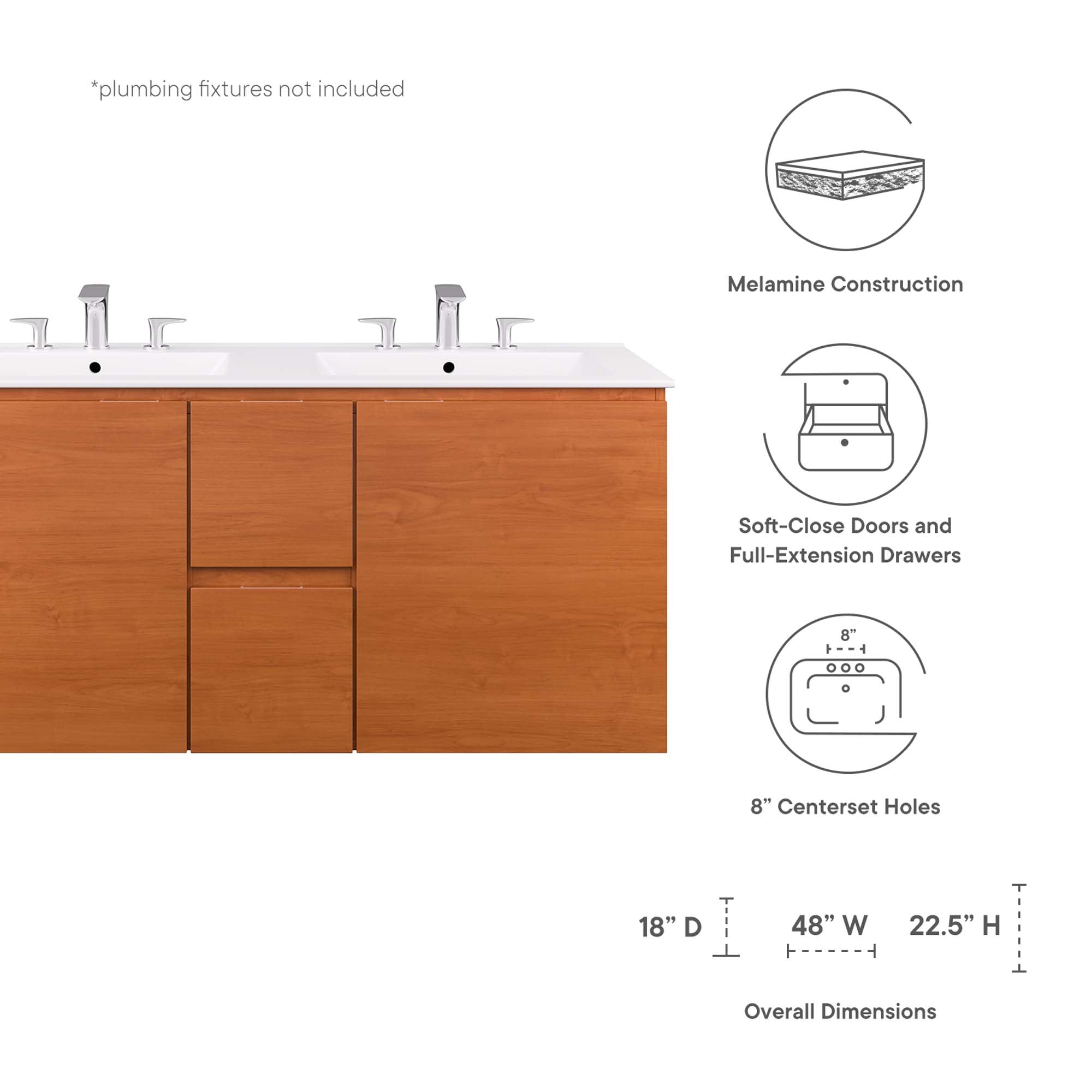 Scenic 48" Double Wall-Mount Bathroom Vanity by Modway