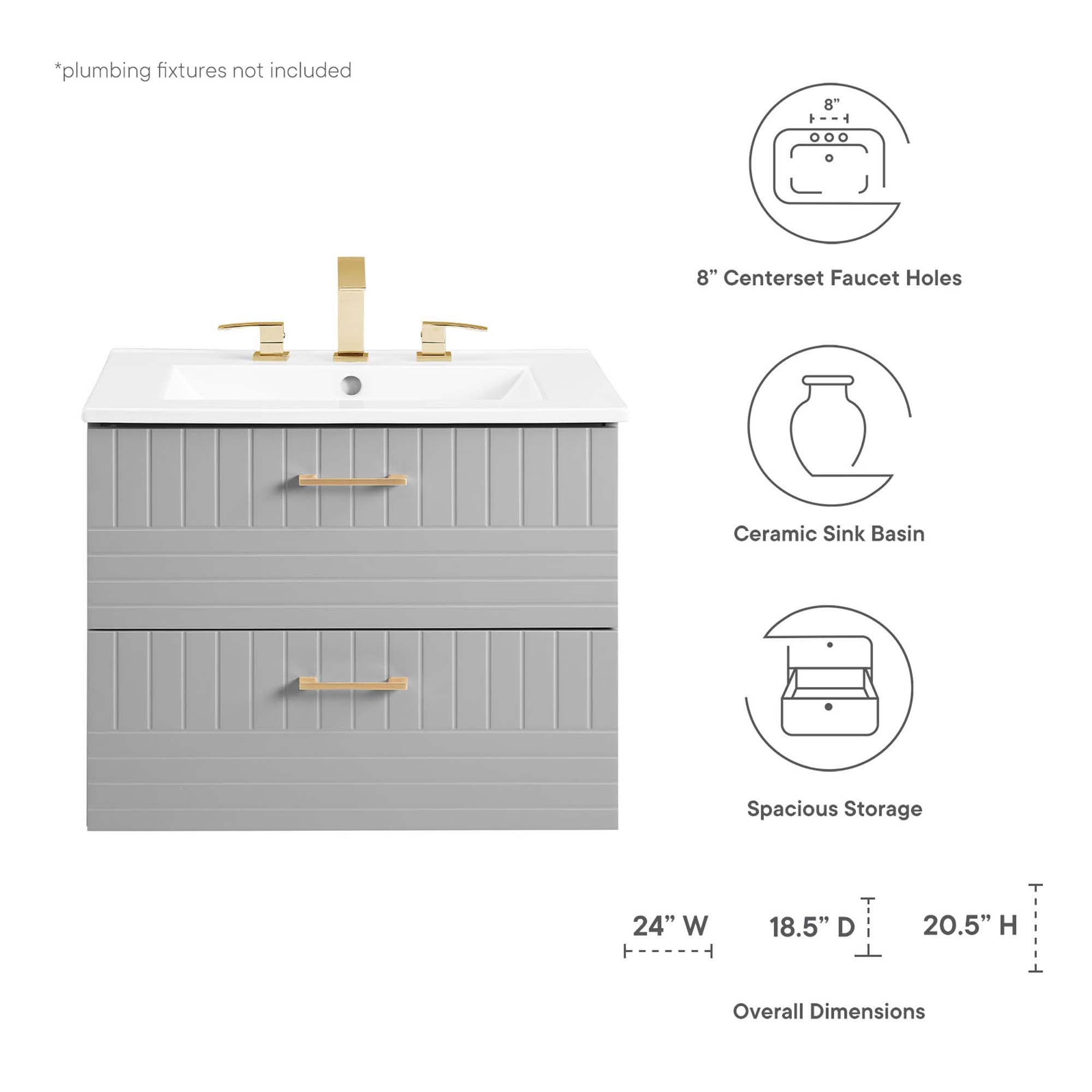 Daybreak Wall-Mount Bathroom Vanity Basin Included by Modway
