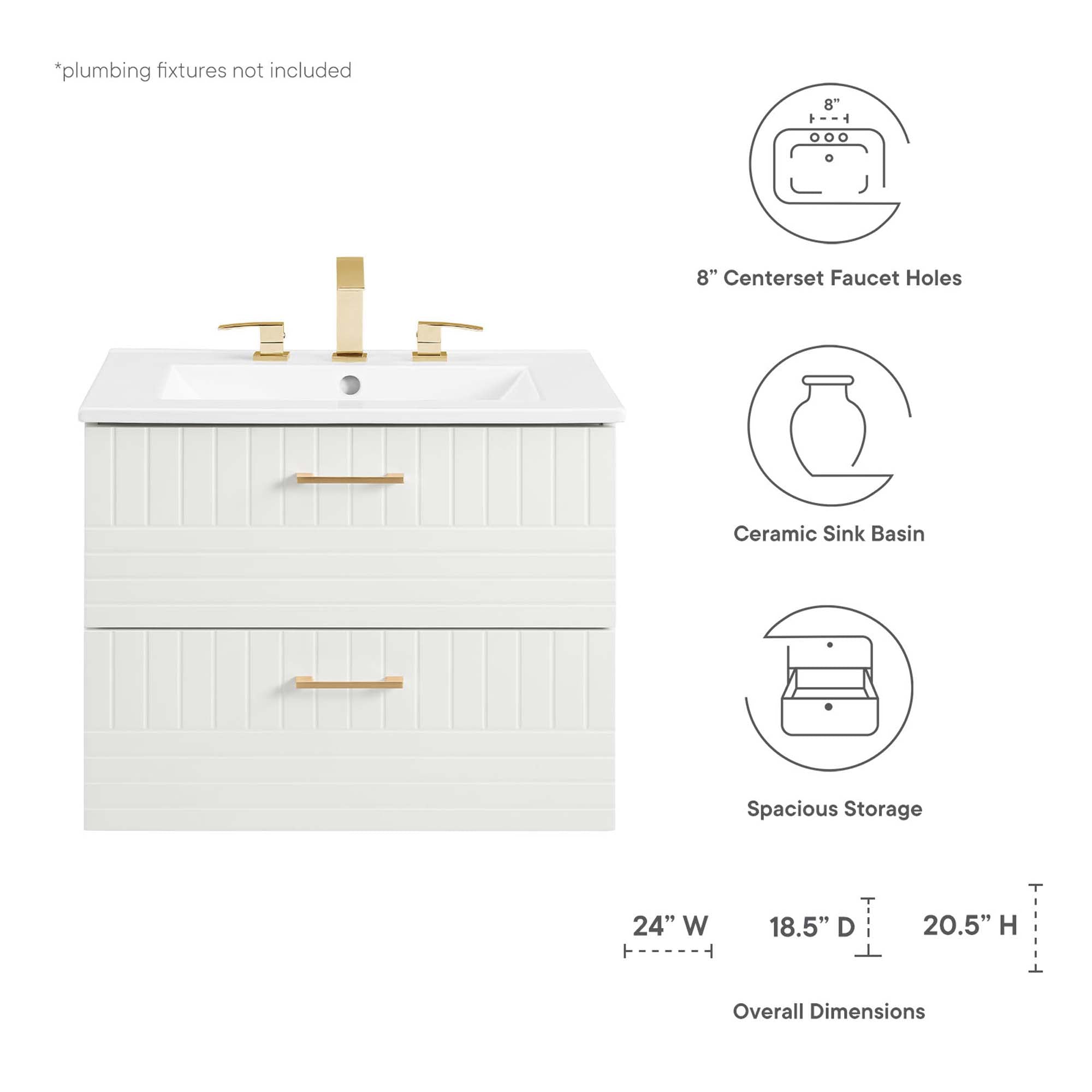 Daybreak Wall-Mount Bathroom Vanity Basin Included by Modway
