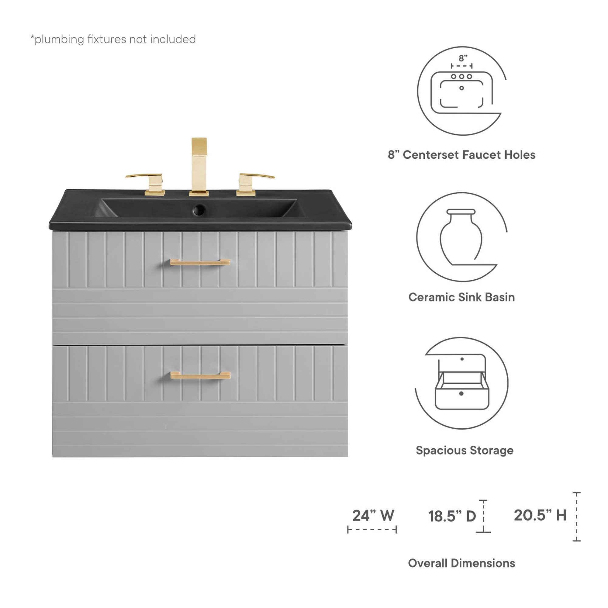 Daybreak Wall-Mount Bathroom Vanity Basin Included by Modway