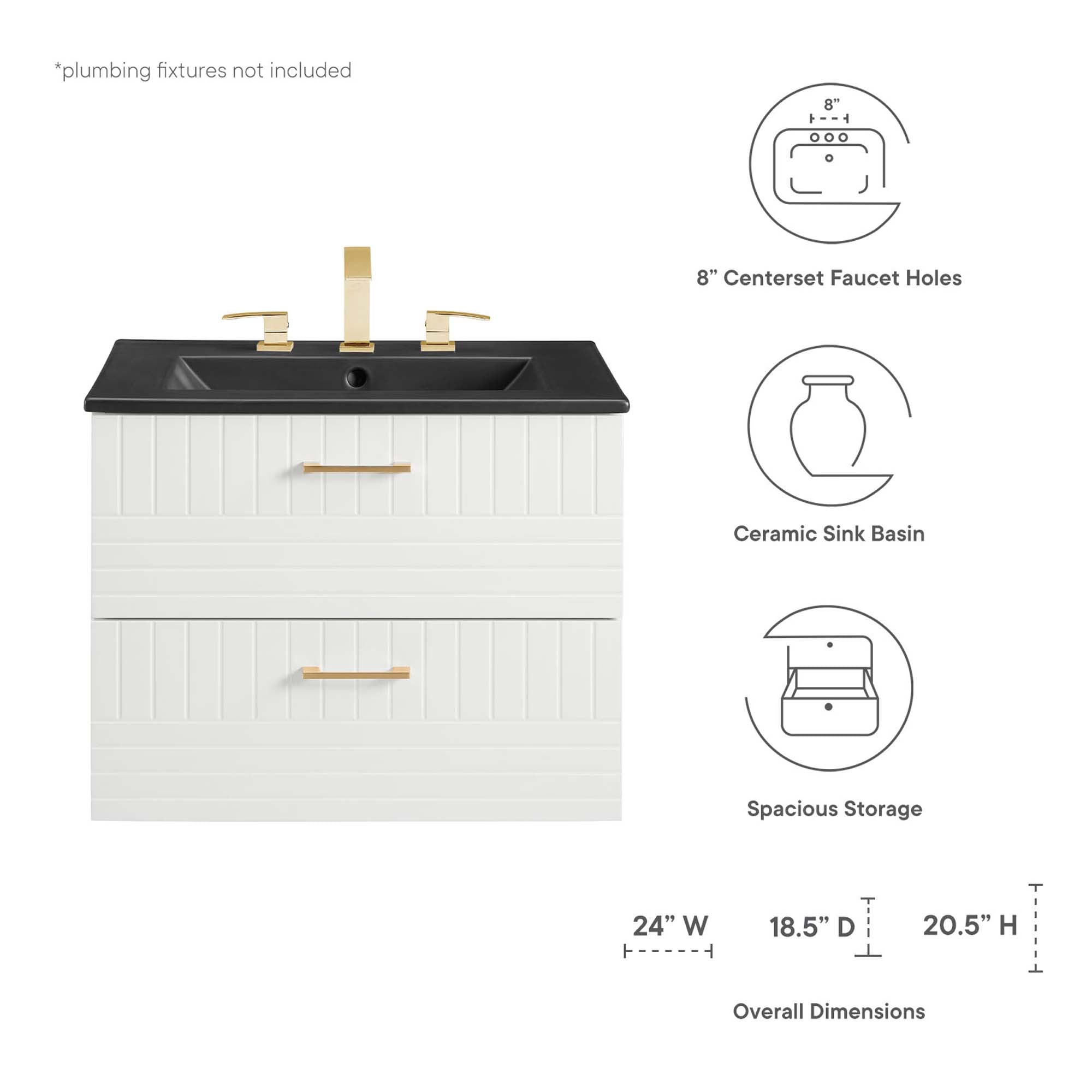 Daybreak Wall-Mount Bathroom Vanity Basin Included by Modway