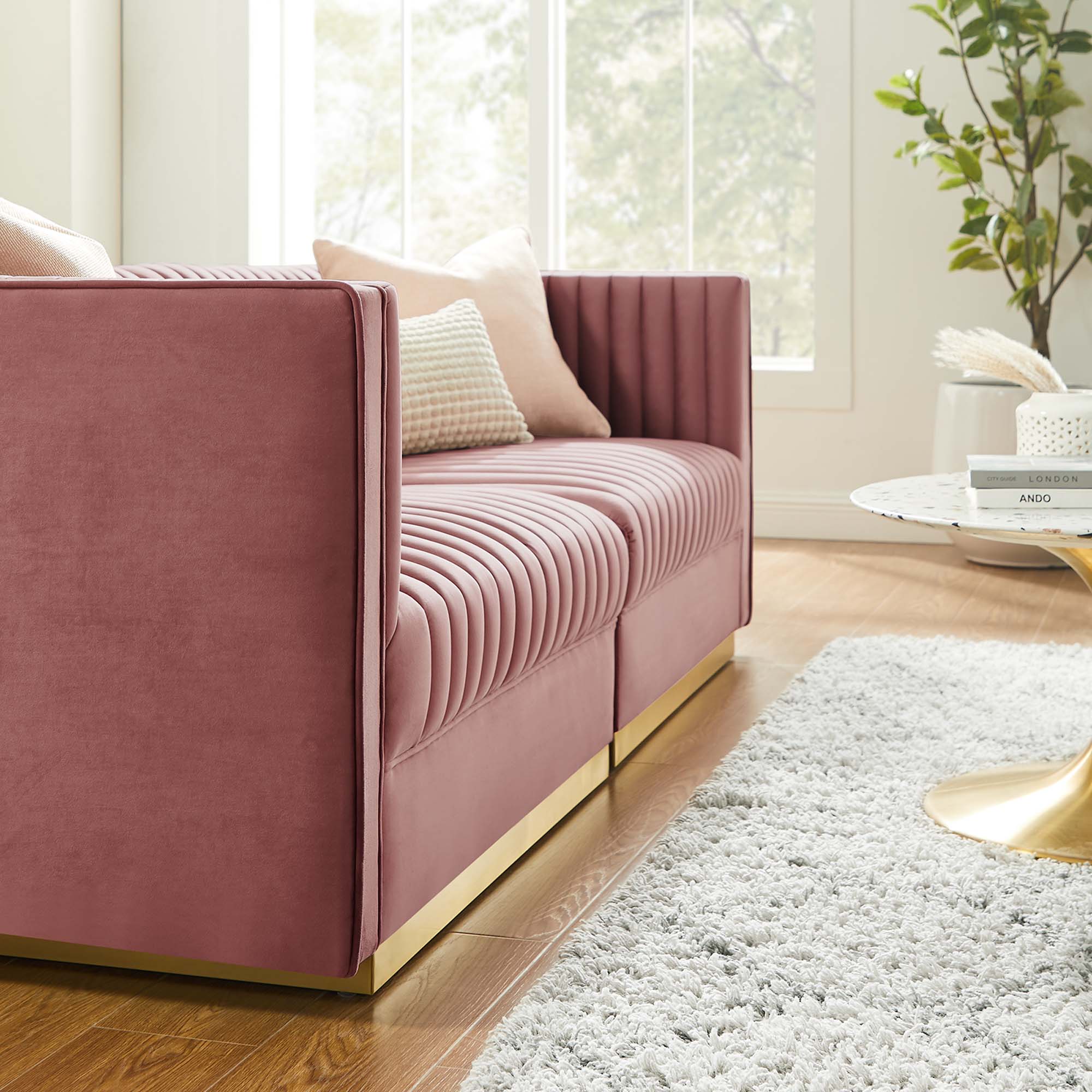 Sanguine Channel Tufted Performance Velvet Modular Sectional Sofa Loveseat by Modway