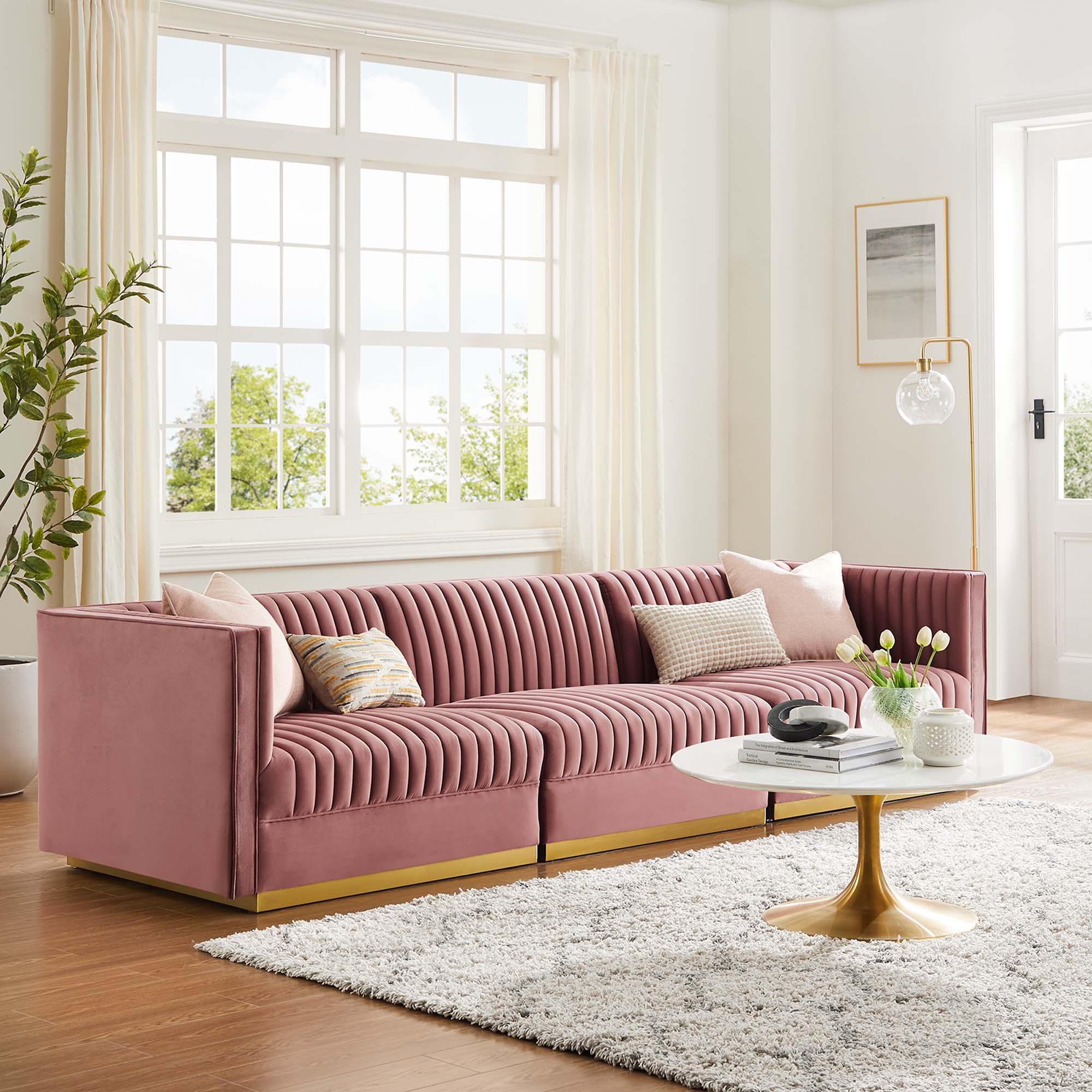 Sanguine Channel Tufted Performance Velvet 3-Seat Modular Sectional Sofa by Modway