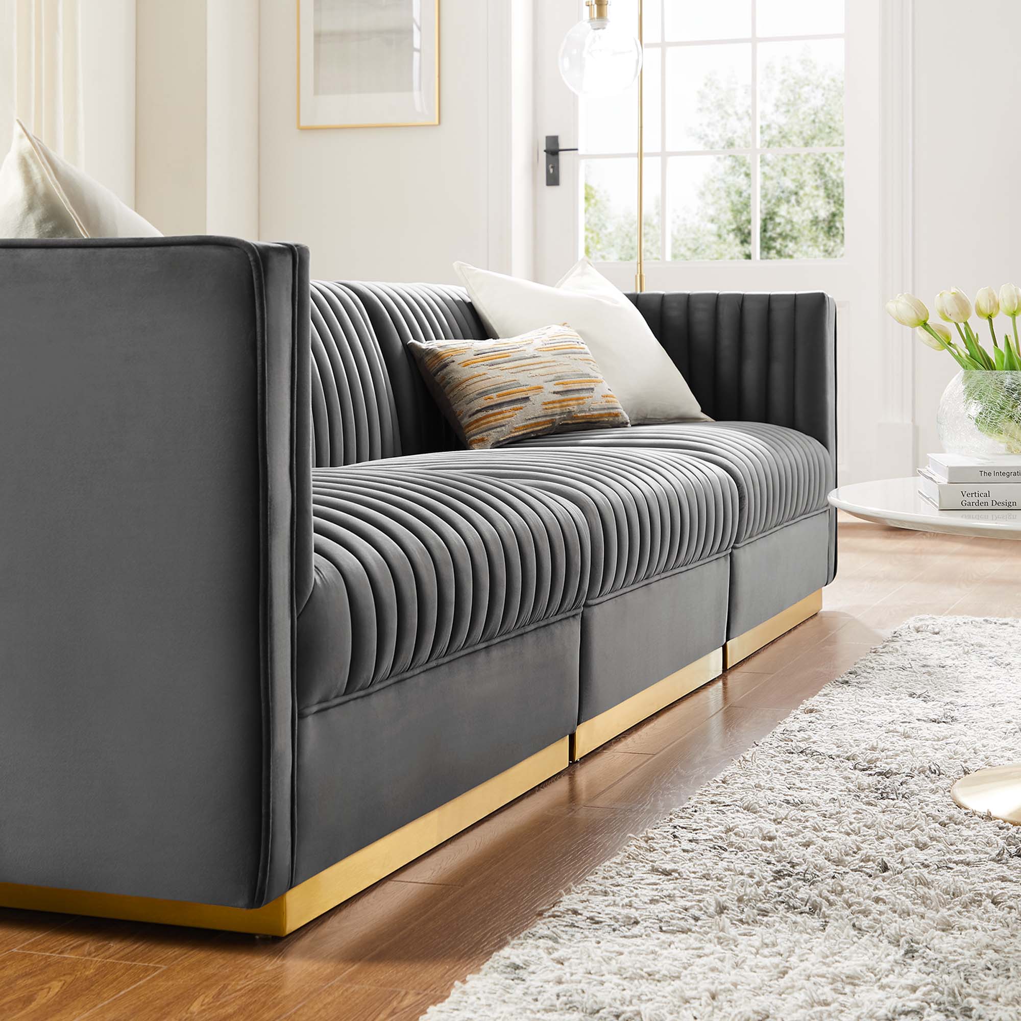 Sanguine Channel Tufted Performance Velvet 3-Seat Modular Sectional Sofa by Modway