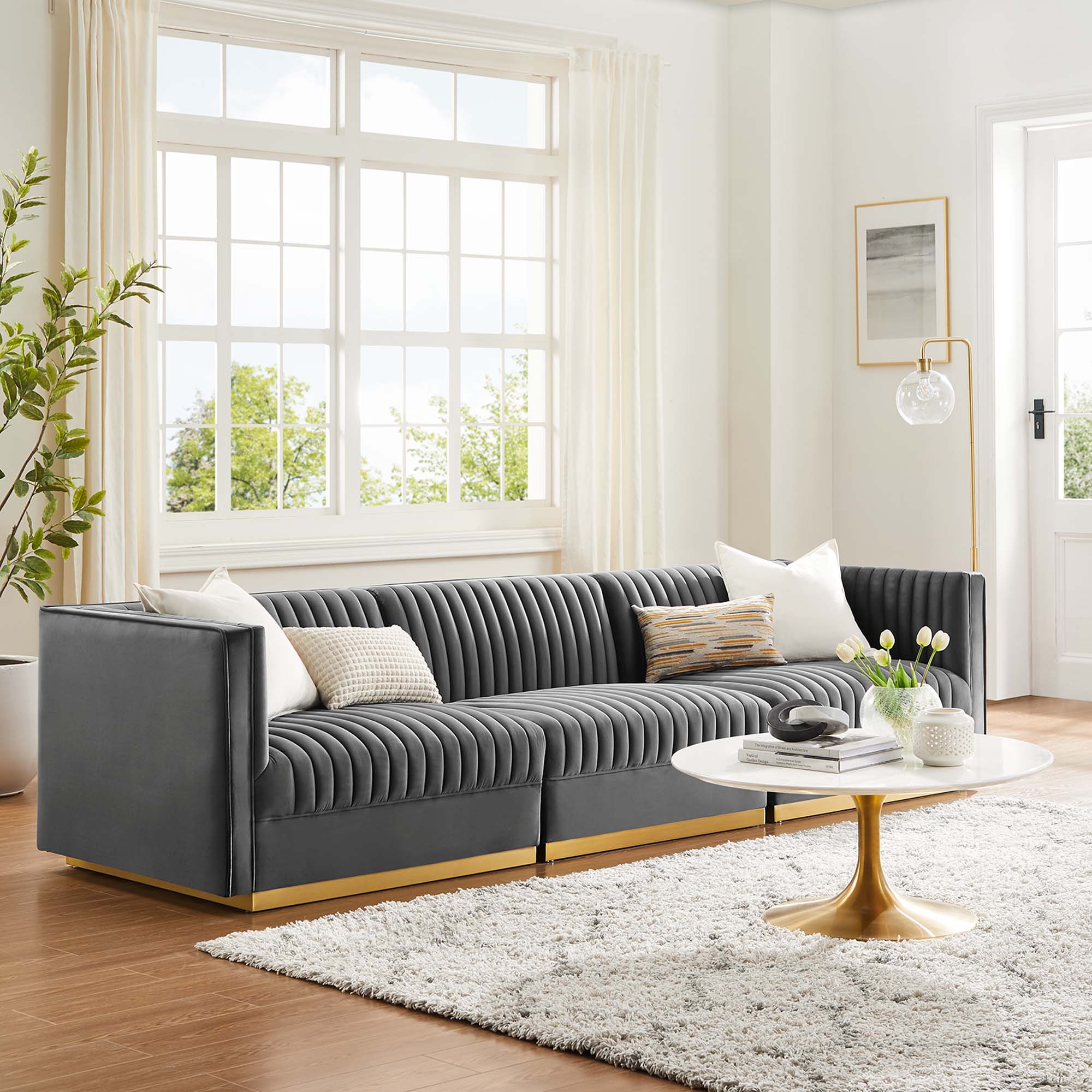 Sanguine Channel Tufted Performance Velvet 3-Seat Modular Sectional Sofa by Modway