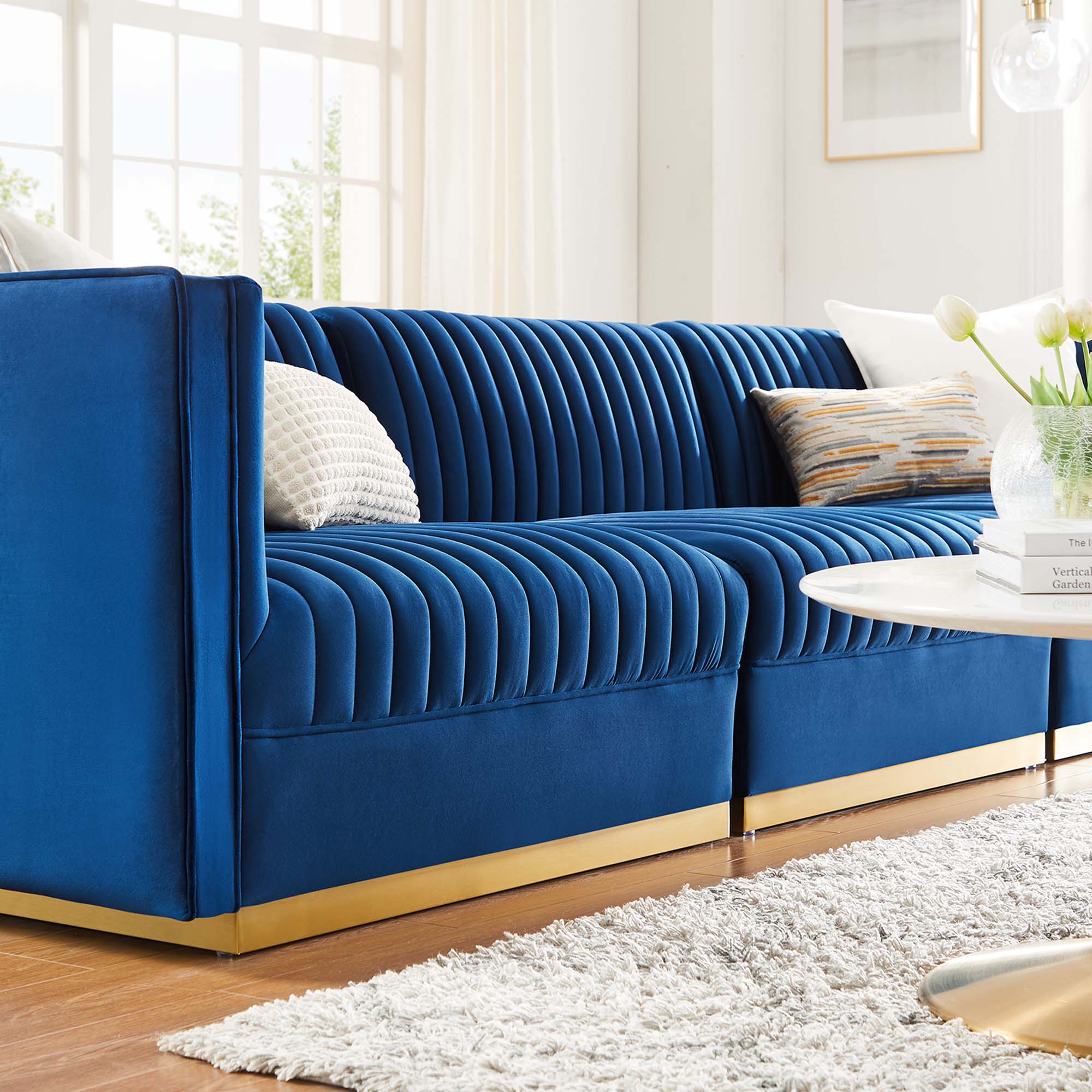 Sanguine Channel Tufted Performance Velvet 3-Seat Modular Sectional Sofa by Modway