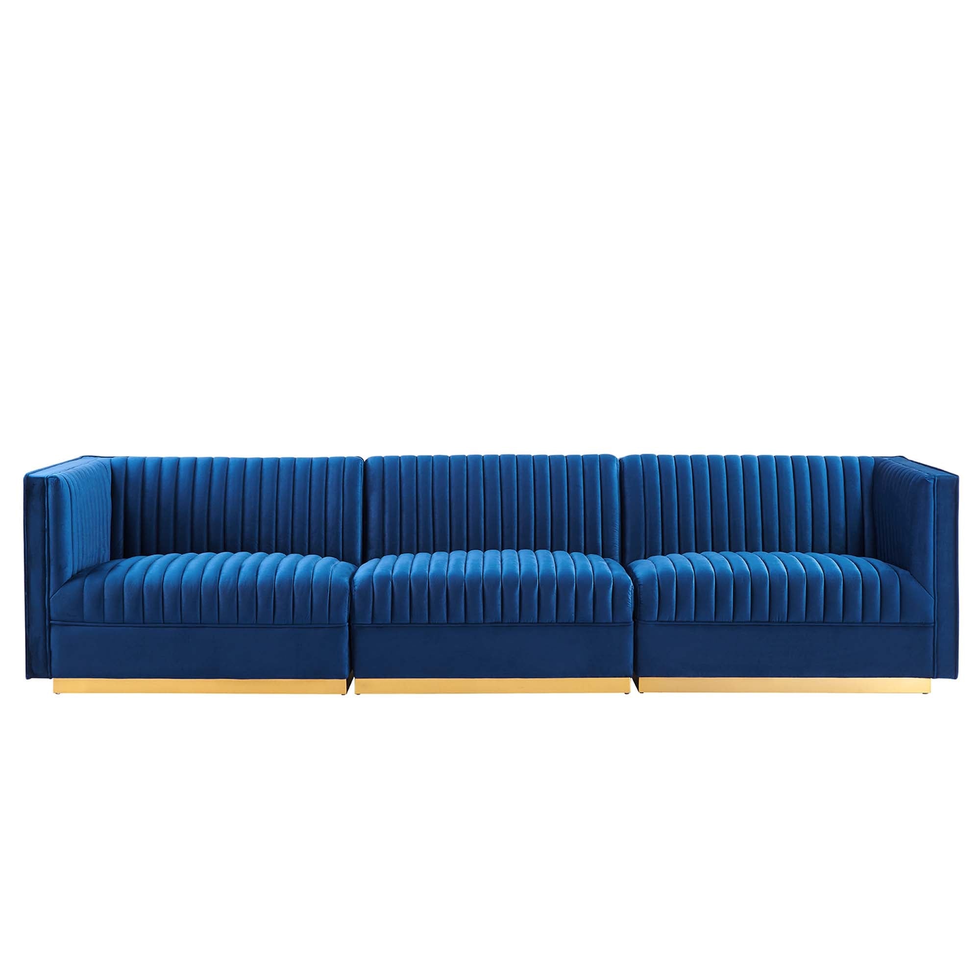 Sanguine Channel Tufted Performance Velvet 3-Seat Modular Sectional Sofa by Modway