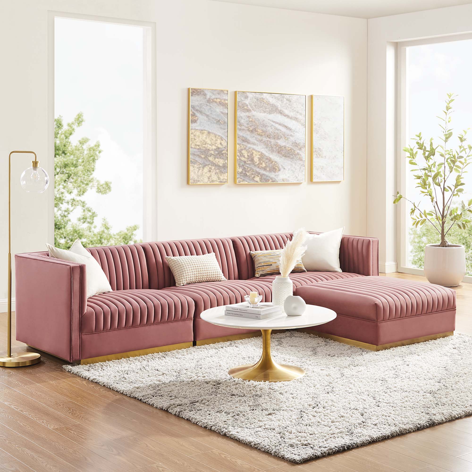 Sanguine Channel Tufted Performance Velvet 4-Piece Modular Sectional Sofa by Modway