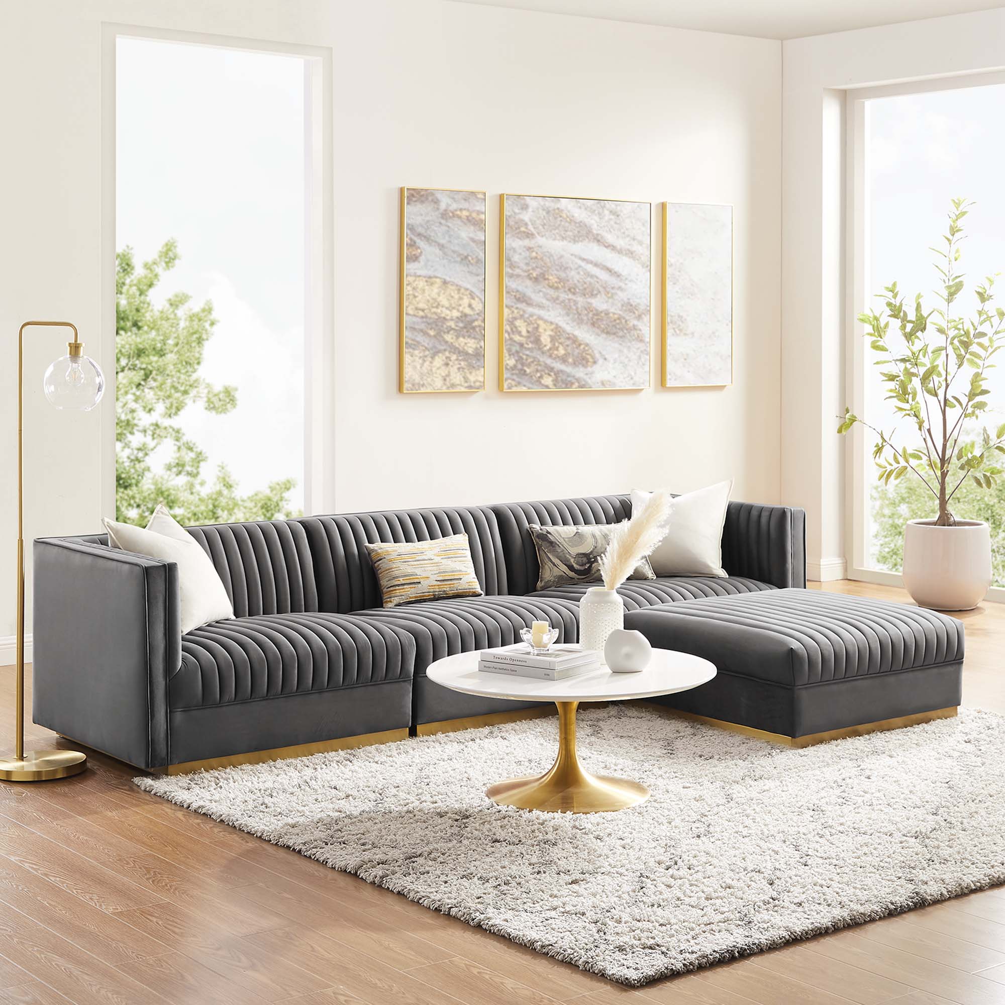 Sanguine Channel Tufted Performance Velvet 4-Piece Modular Sectional Sofa by Modway