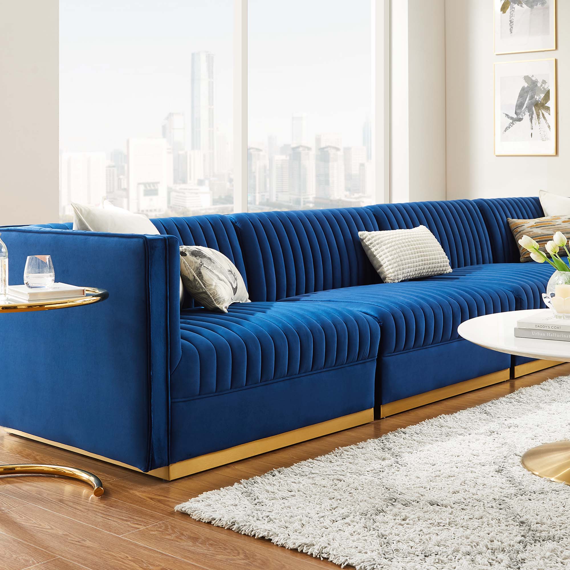 Sanguine Channel Tufted Performance Velvet 4-Seat Modular Sectional Sofa by Modway