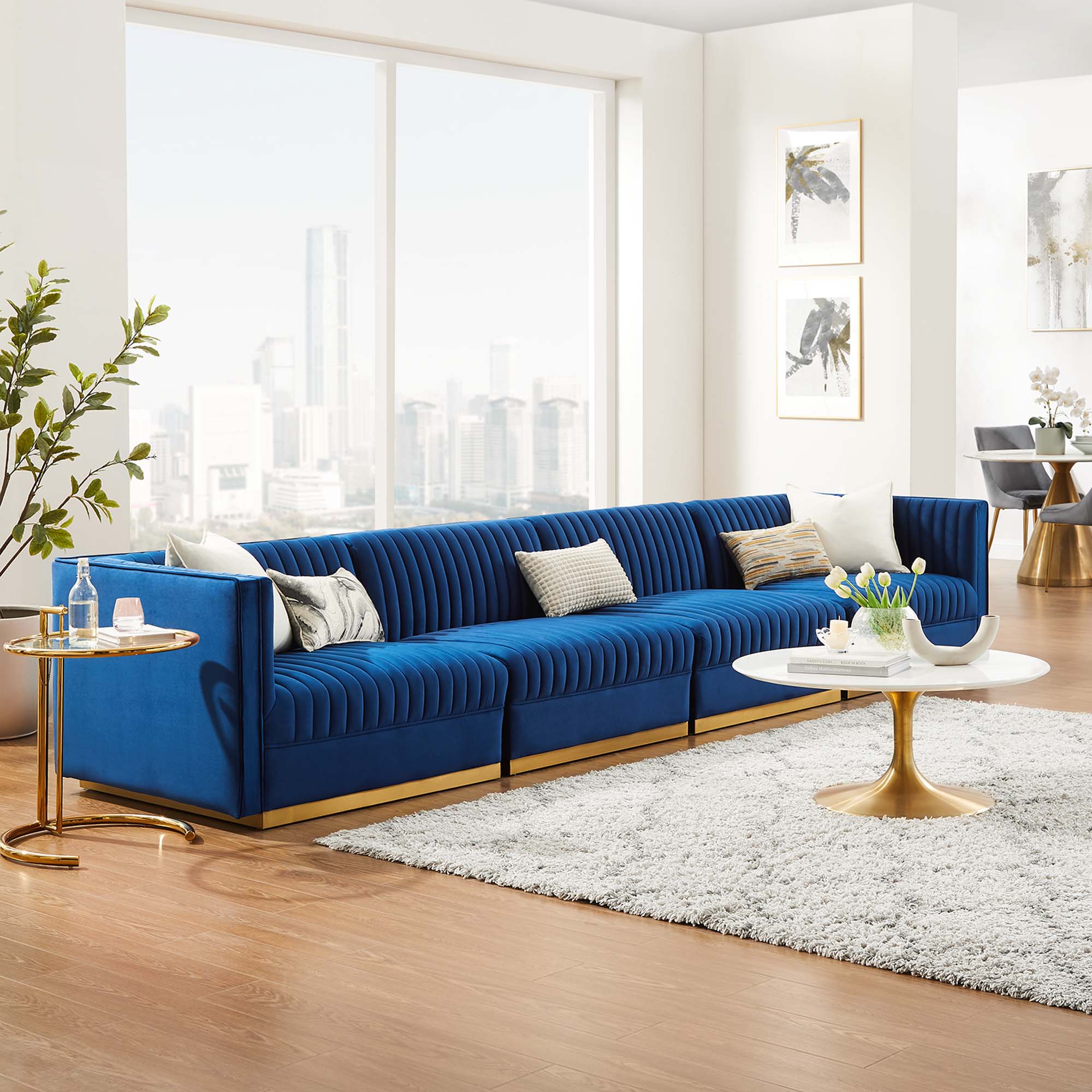 Sanguine Channel Tufted Performance Velvet 4-Seat Modular Sectional Sofa by Modway