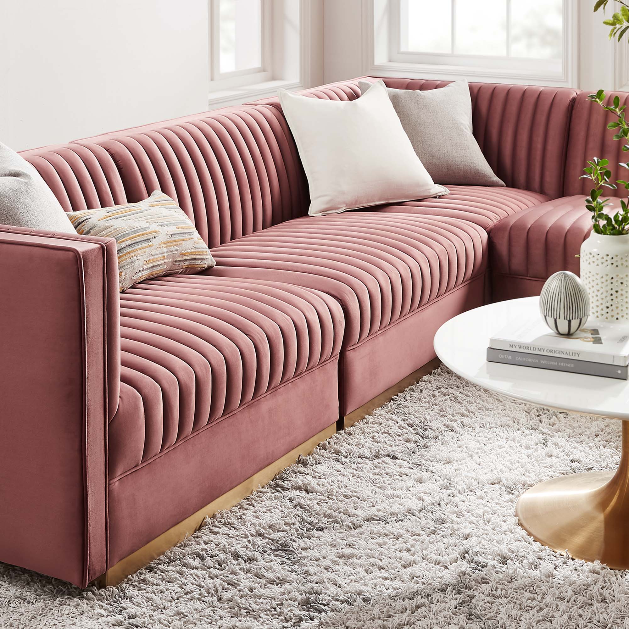 Sanguine Channel Tufted Performance Velvet 4-Piece Right-Facing Modular Sectional Sofa by Modway