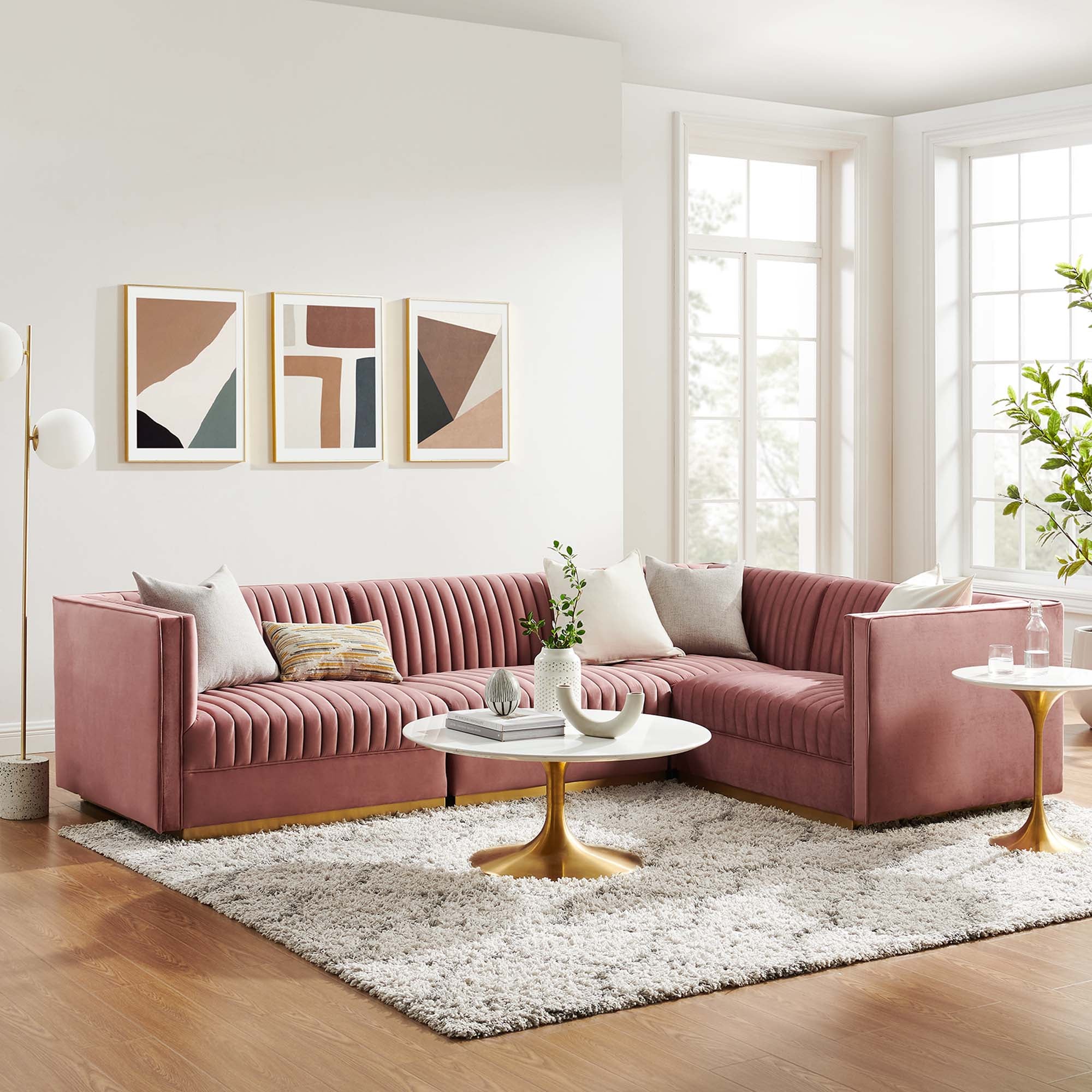 Sanguine Channel Tufted Performance Velvet 4-Piece Right-Facing Modular Sectional Sofa by Modway