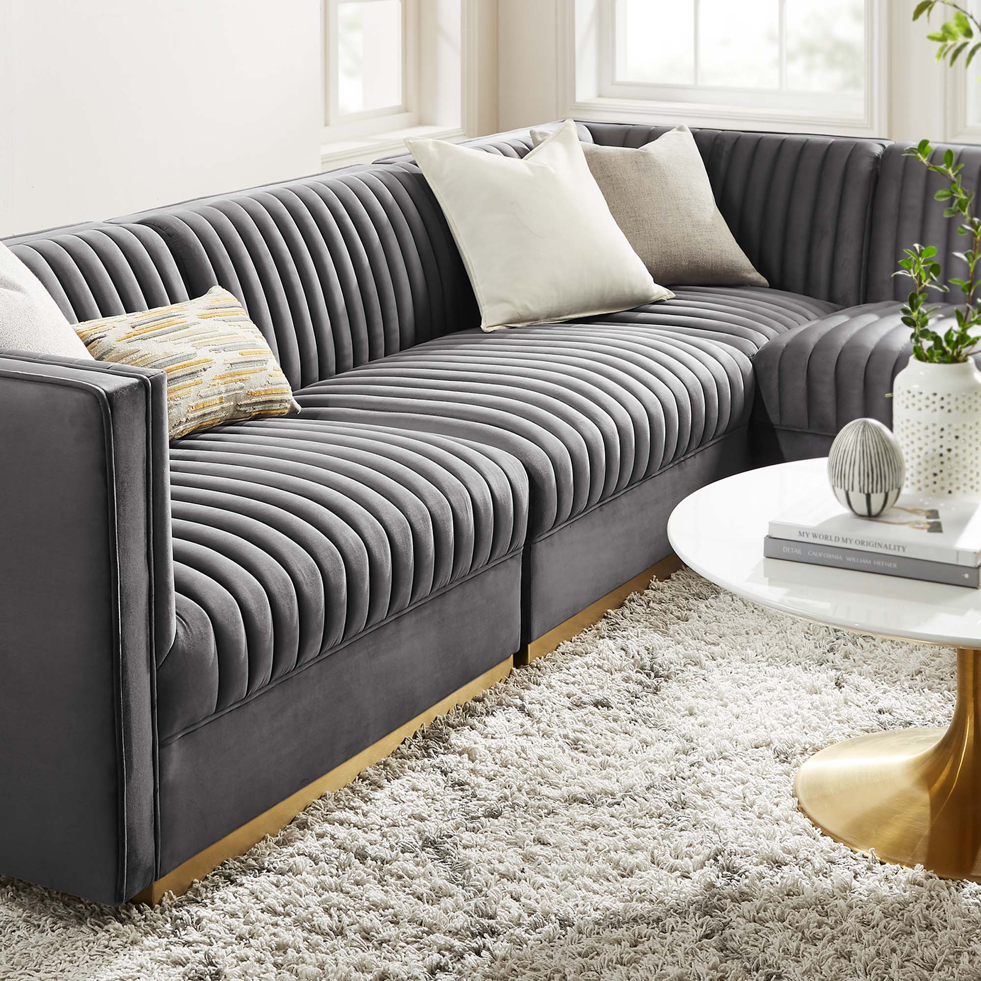 Sanguine Channel Tufted Performance Velvet 4-Piece Right-Facing Modular Sectional Sofa by Modway