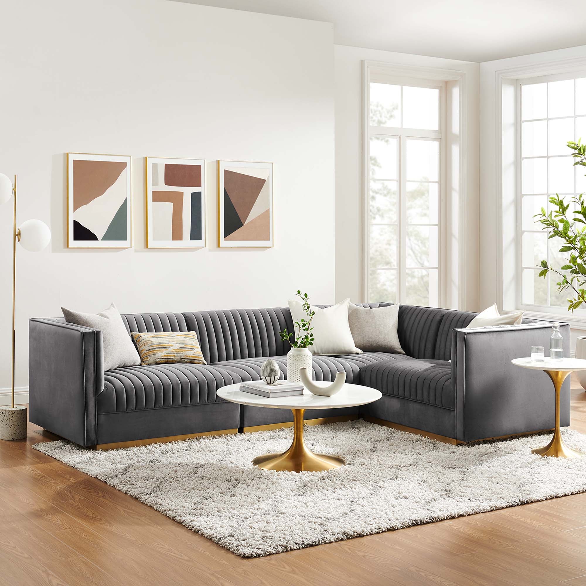 Sanguine Channel Tufted Performance Velvet 4-Piece Right-Facing Modular Sectional Sofa by Modway