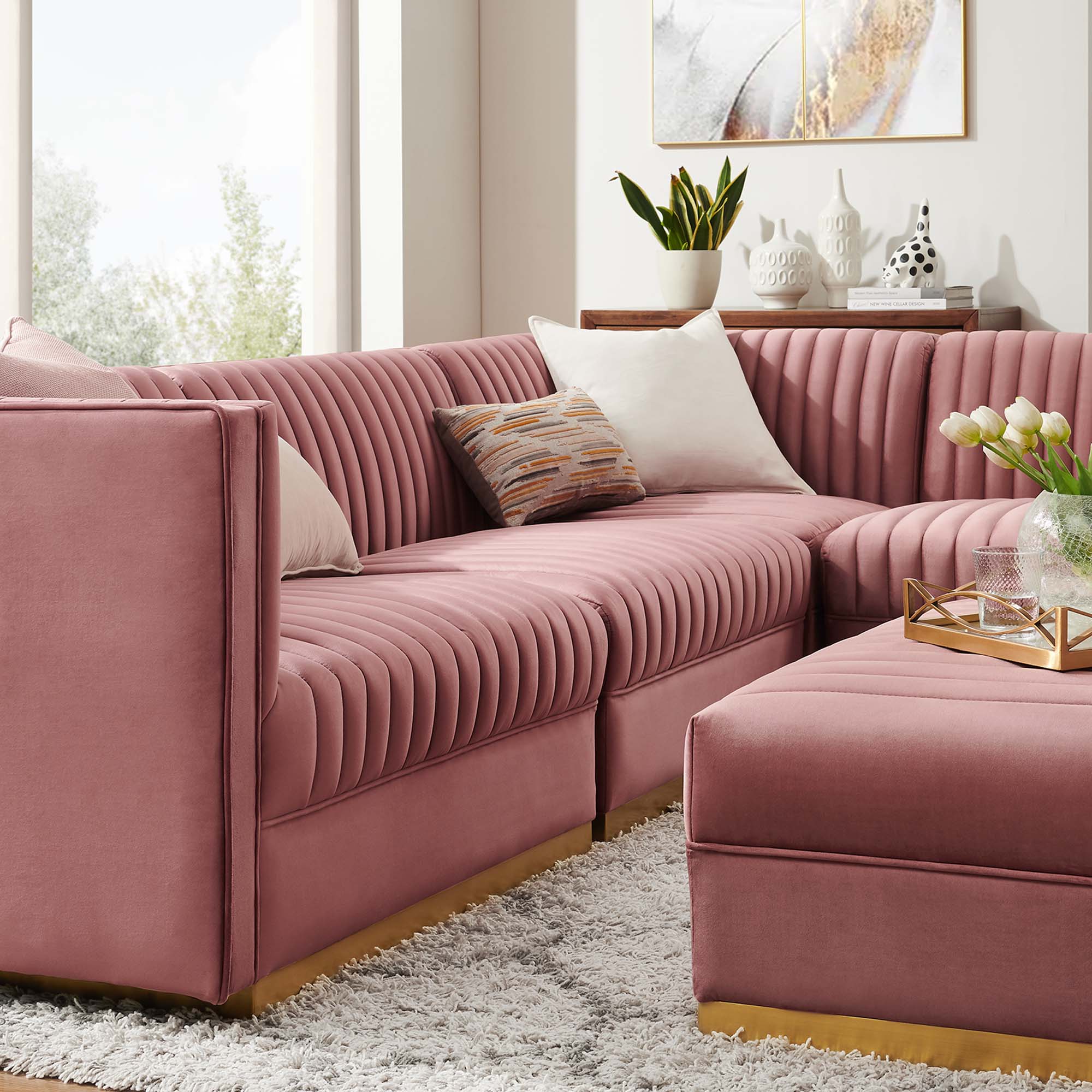 Sanguine Channel Tufted Performance Velvet 5-Piece Right-Facing Modular Sectional Sofa by Modway