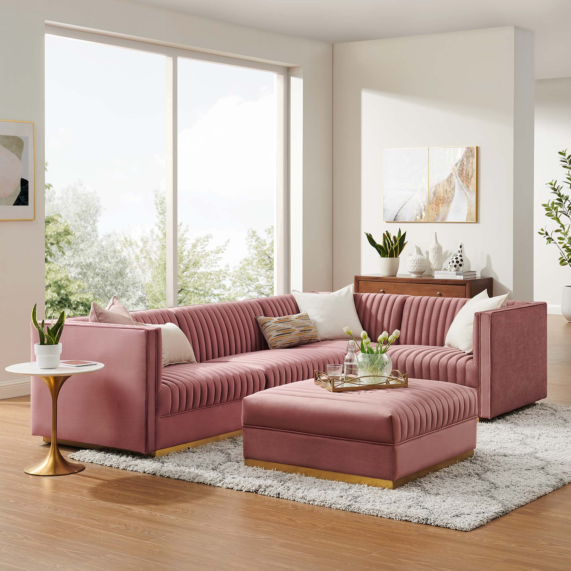 Sanguine Channel Tufted Performance Velvet 5-Piece Right-Facing Modular Sectional Sofa by Modway