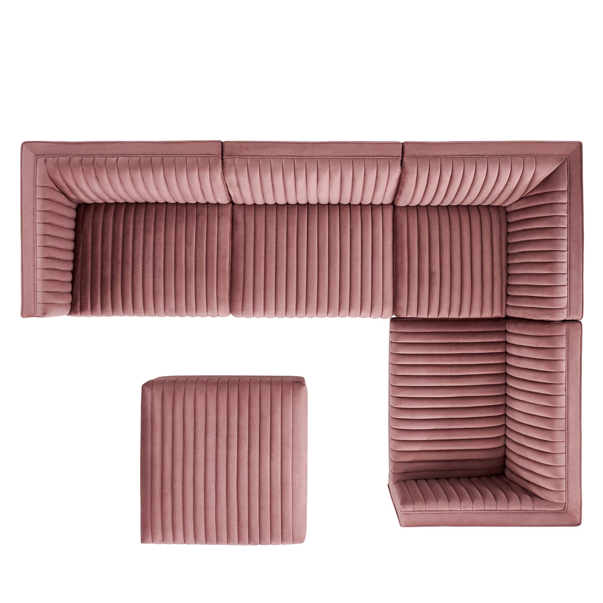 Sanguine Channel Tufted Performance Velvet 5-Piece Right-Facing Modular Sectional Sofa by Modway