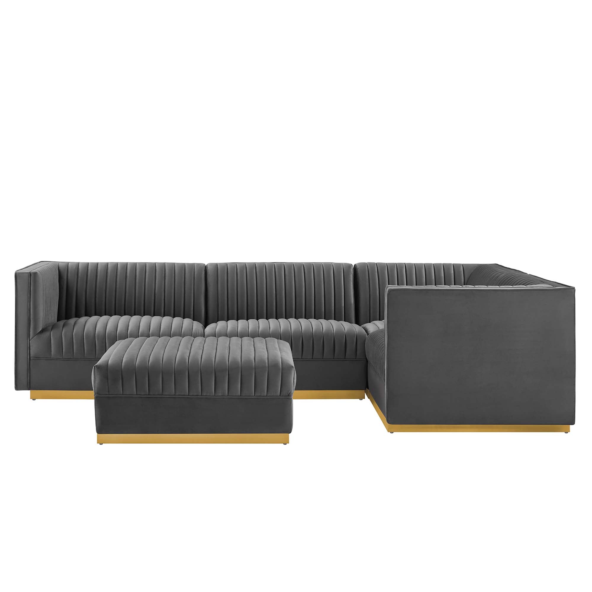 Sanguine 5-Piece Channel Tufted Performance Velvet Right-Facing Modular Sectional Sofa by Modway