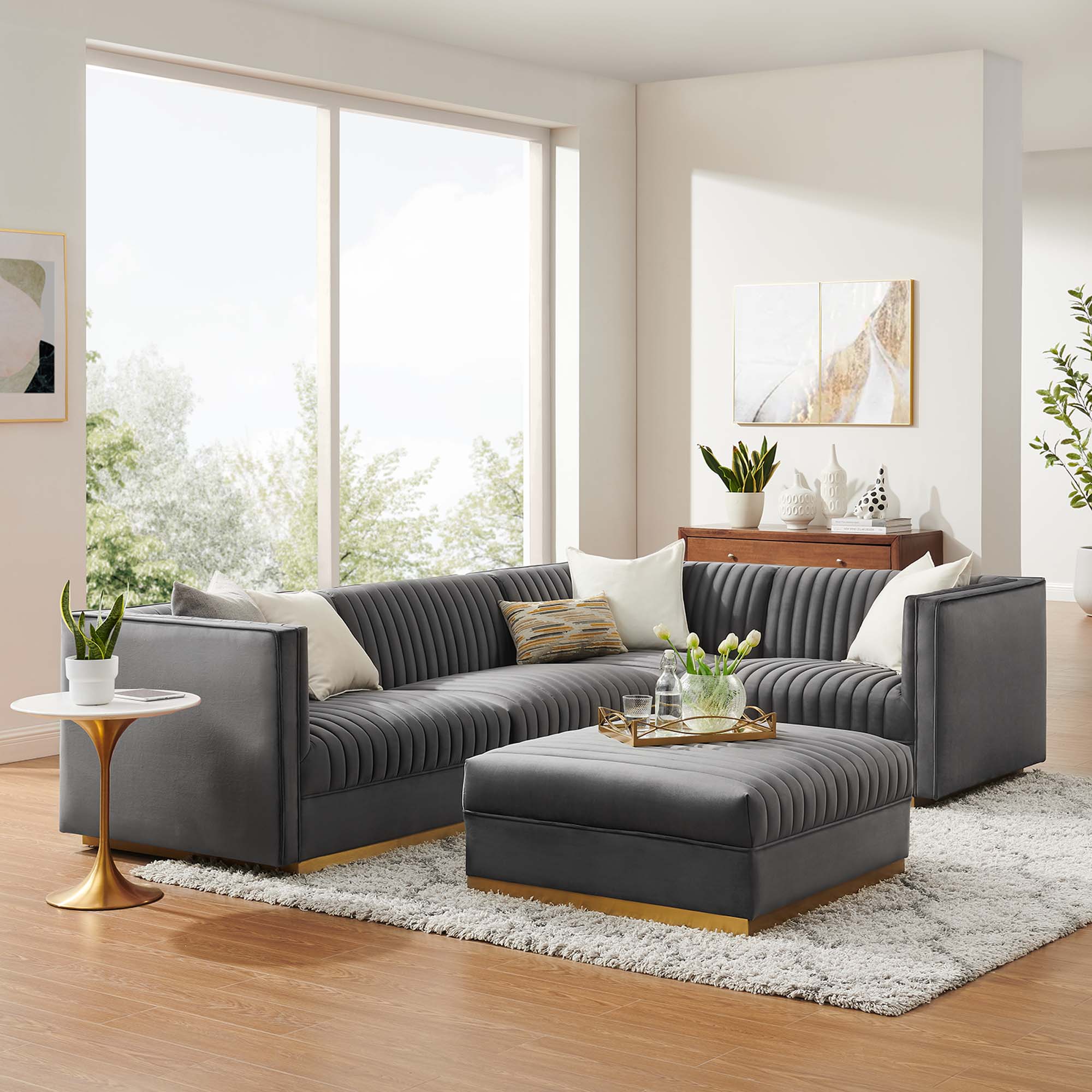 Sanguine 5-Piece Channel Tufted Performance Velvet Right-Facing Modular Sectional Sofa by Modway