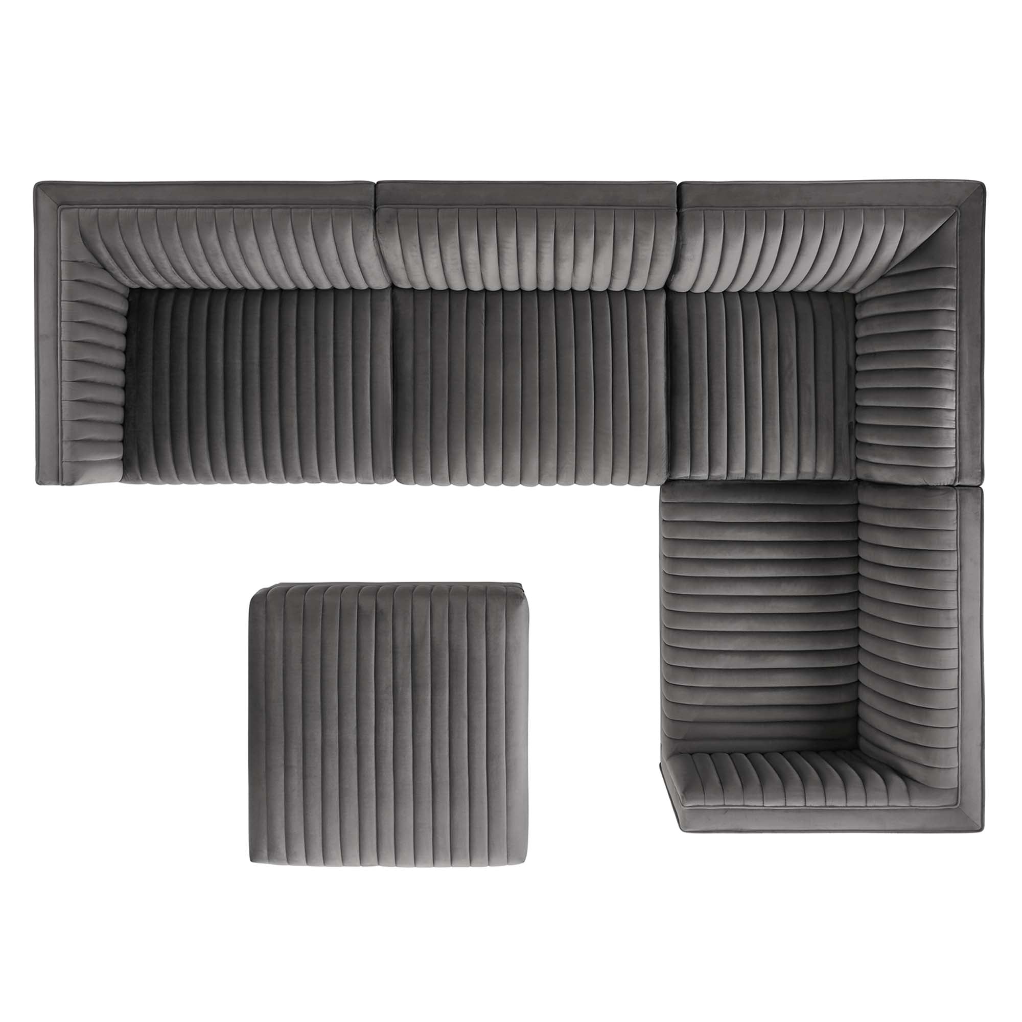 Sanguine 5-Piece Channel Tufted Performance Velvet Right-Facing Modular Sectional Sofa by Modway