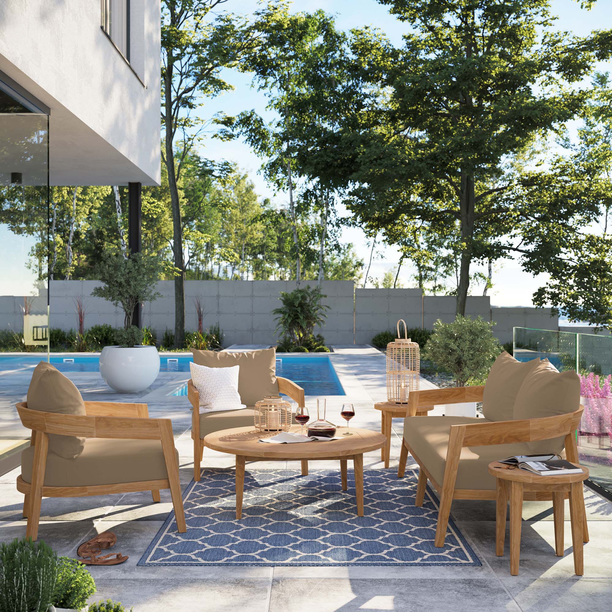 Brisbane 6-Piece Teak Wood Outdoor Patio Set by Modway