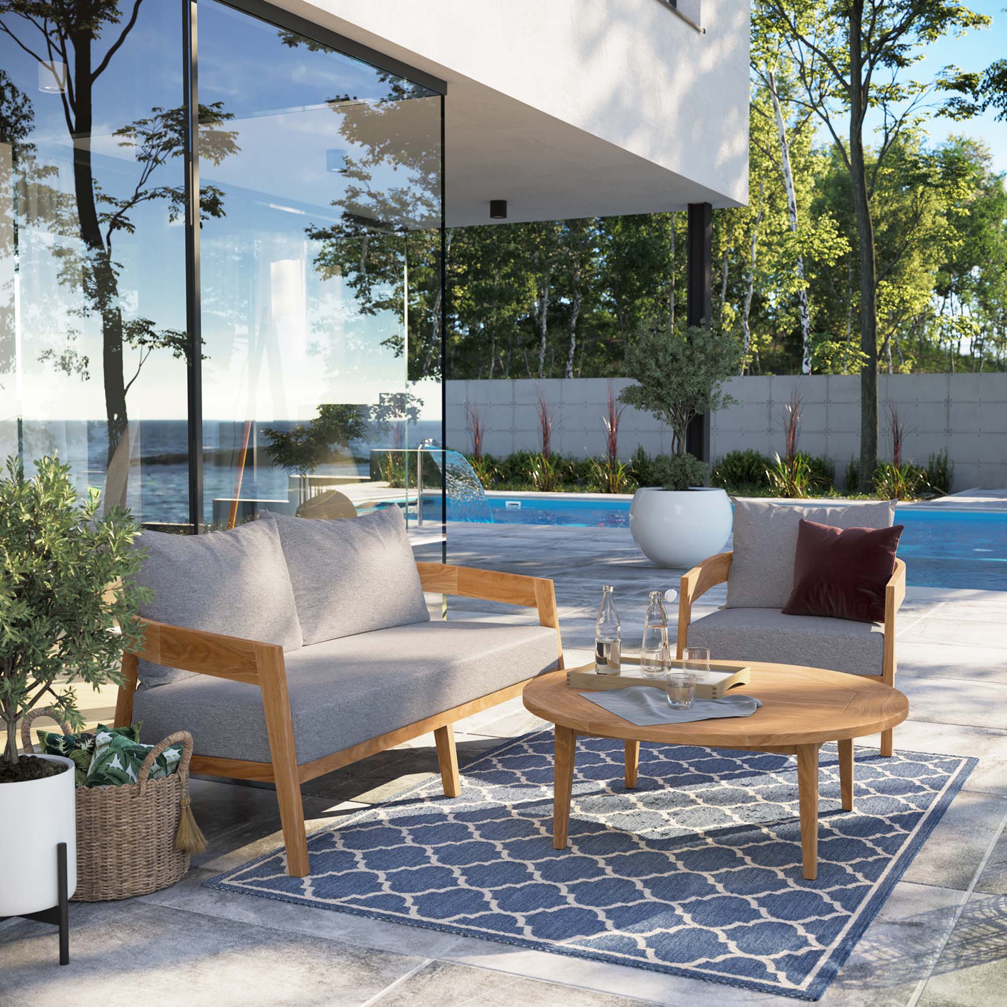 Brisbane 3-Piece Teak Wood Outdoor Patio Outdoor Patio Set by Modway