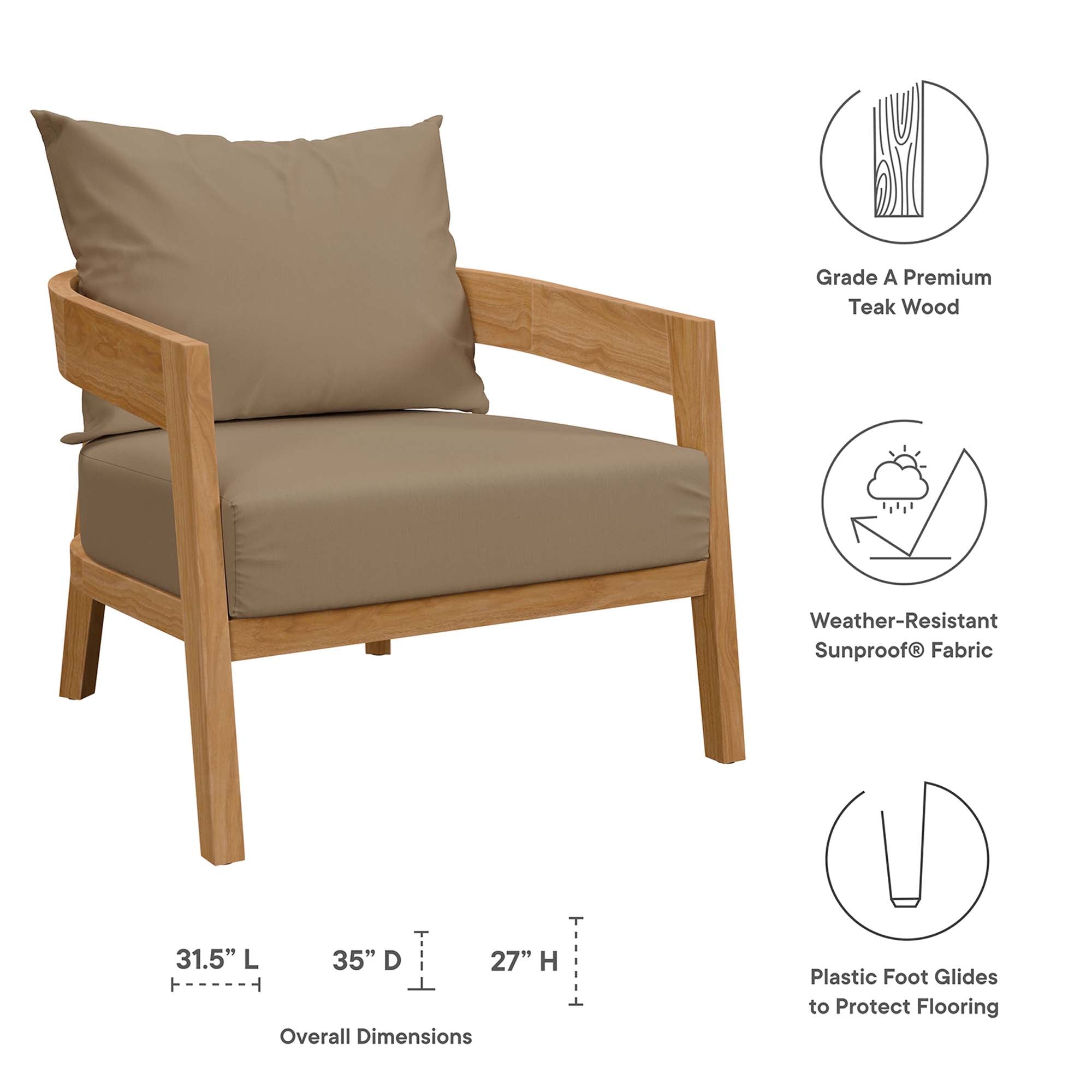 Brisbane 3-Piece Teak Wood Outdoor Patio Outdoor Patio Set by Modway