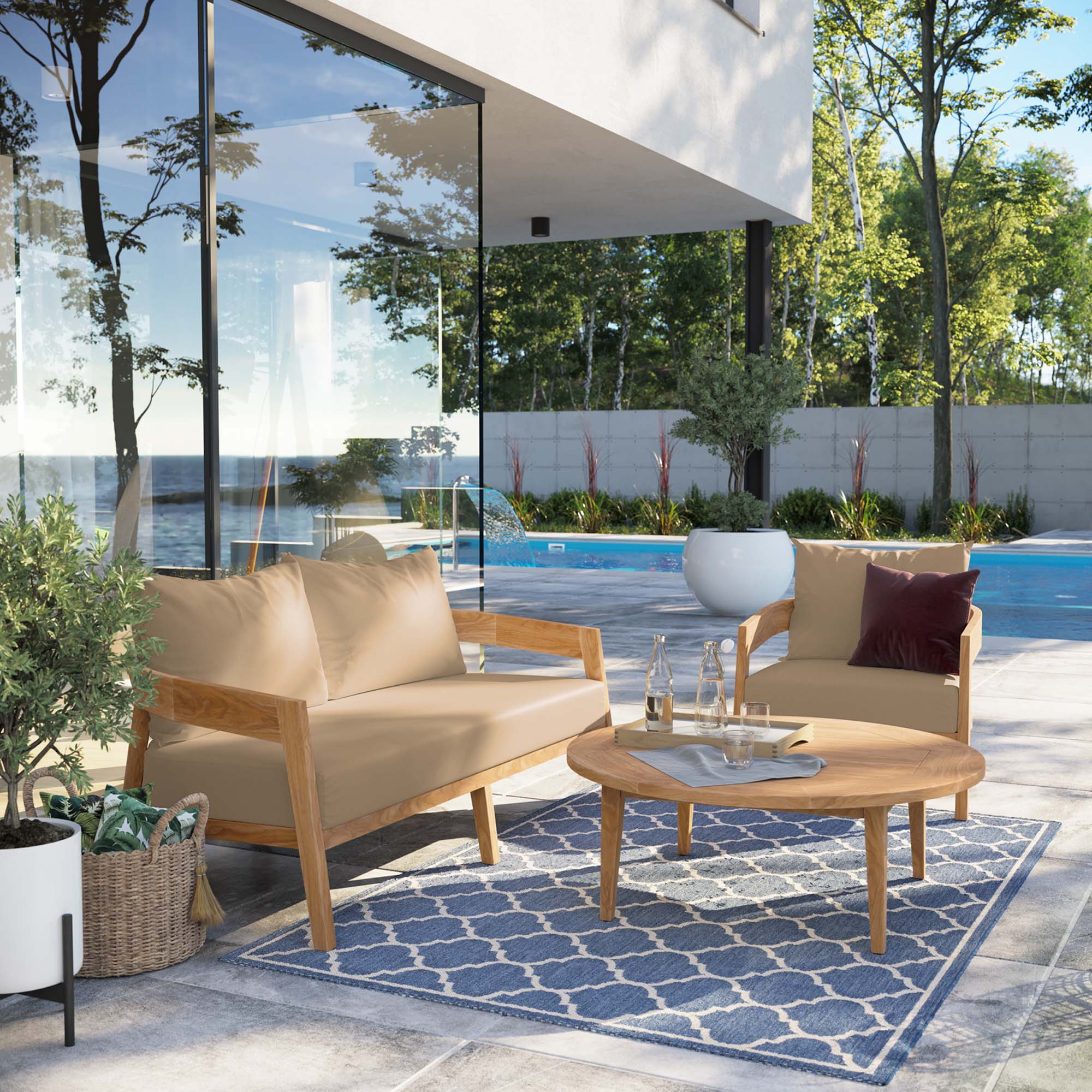 Brisbane 3-Piece Teak Wood Outdoor Patio Outdoor Patio Set by Modway