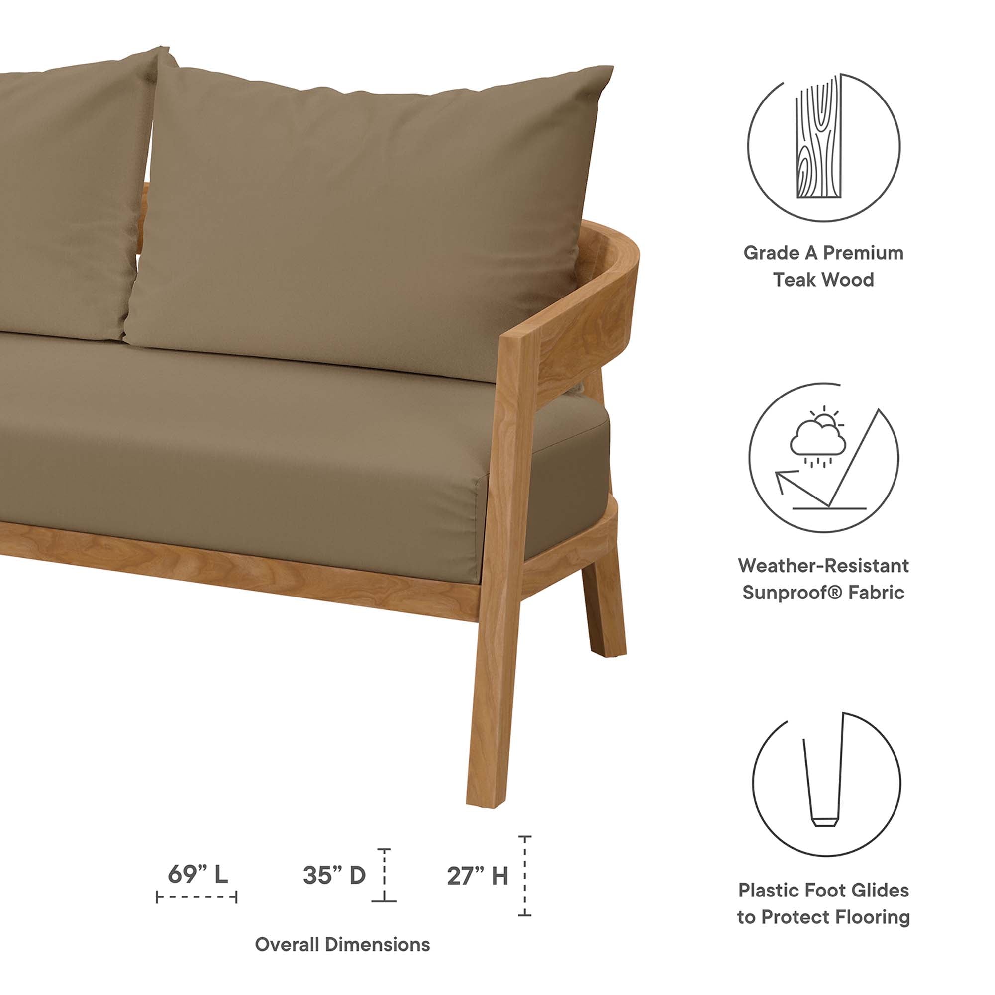Brisbane 3-Piece Teak Wood Outdoor Patio Outdoor Patio Set by Modway