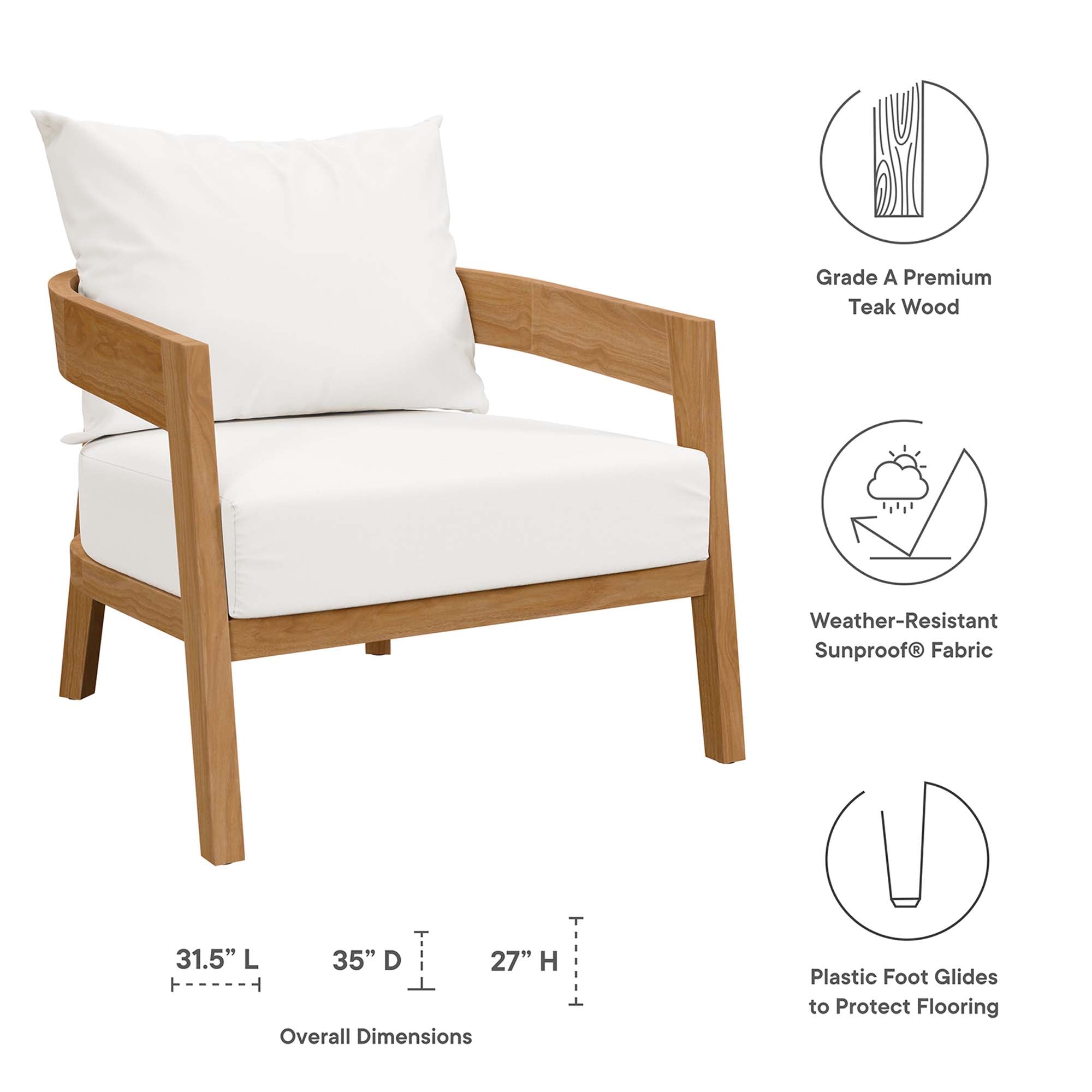 Brisbane 3-Piece Teak Wood Outdoor Patio Outdoor Patio Set by Modway