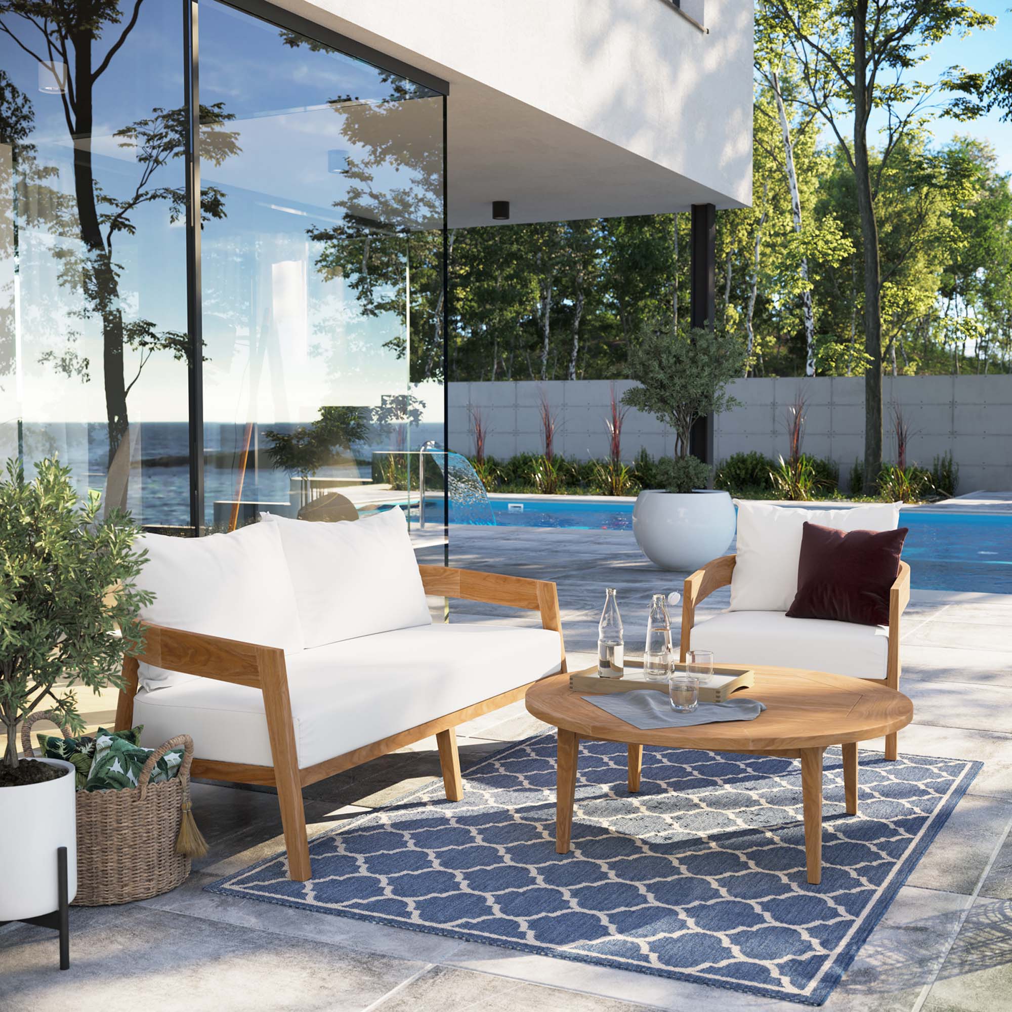 Brisbane 3-Piece Teak Wood Outdoor Patio Outdoor Patio Set by Modway