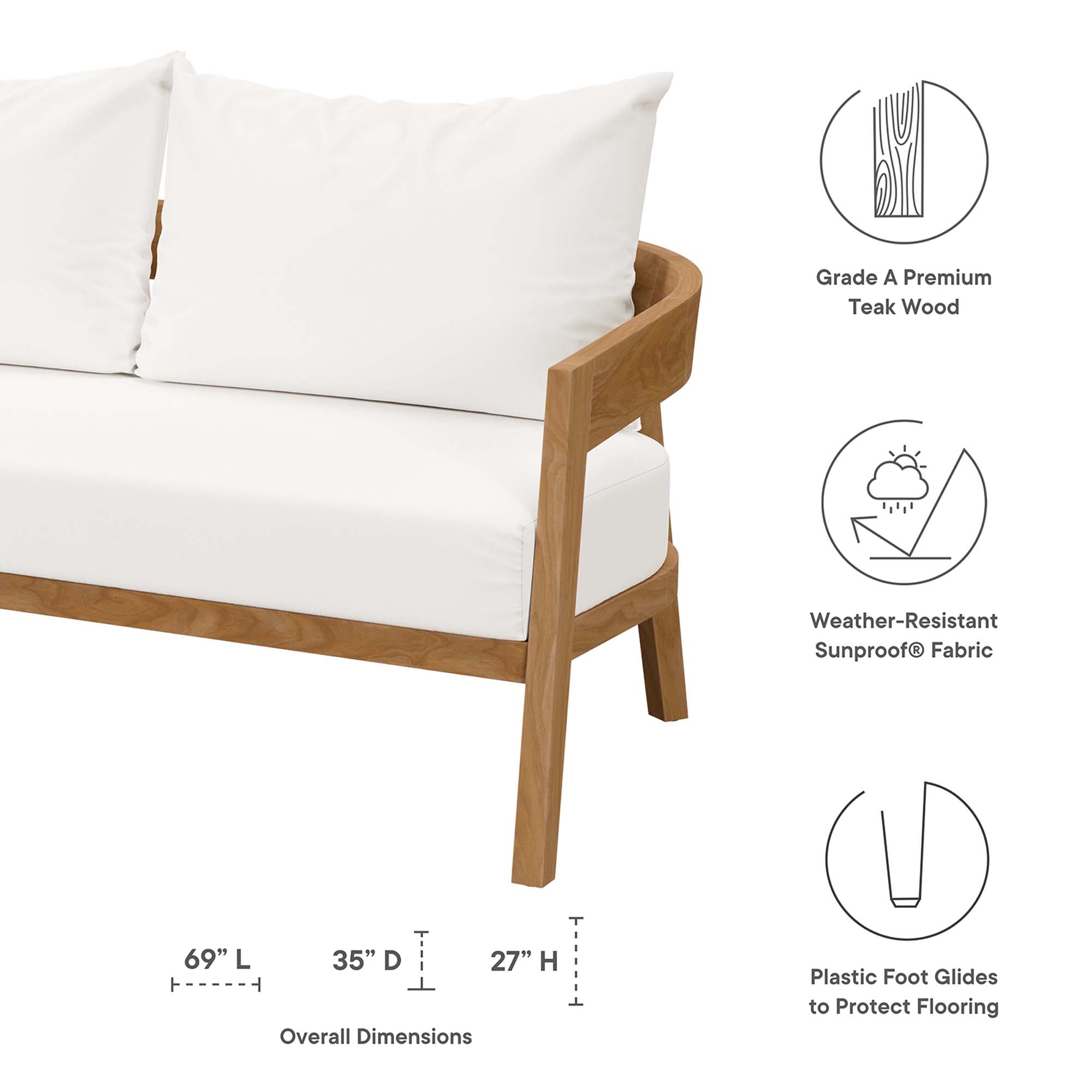 Brisbane 3-Piece Teak Wood Outdoor Patio Outdoor Patio Set by Modway