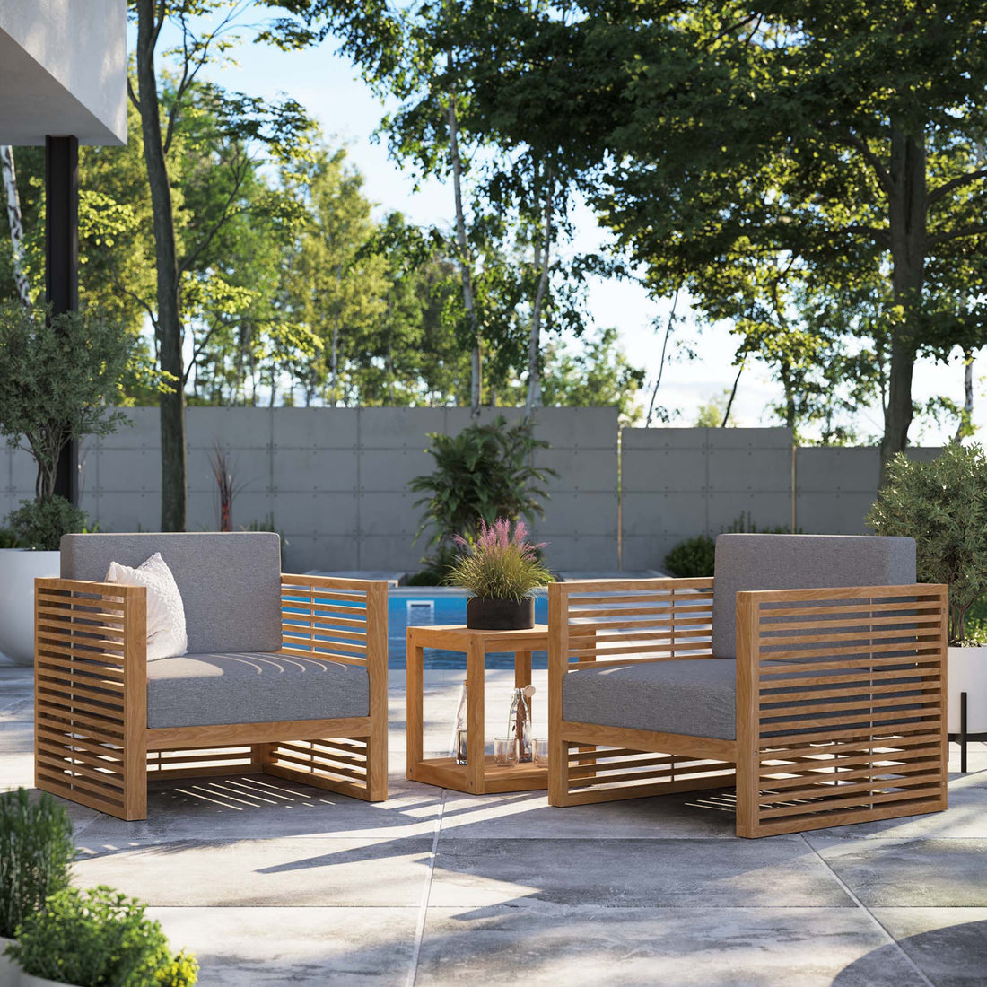 Carlsbad 3-Piece Teak Wood Outdoor Patio Outdoor Patio Set by Modway