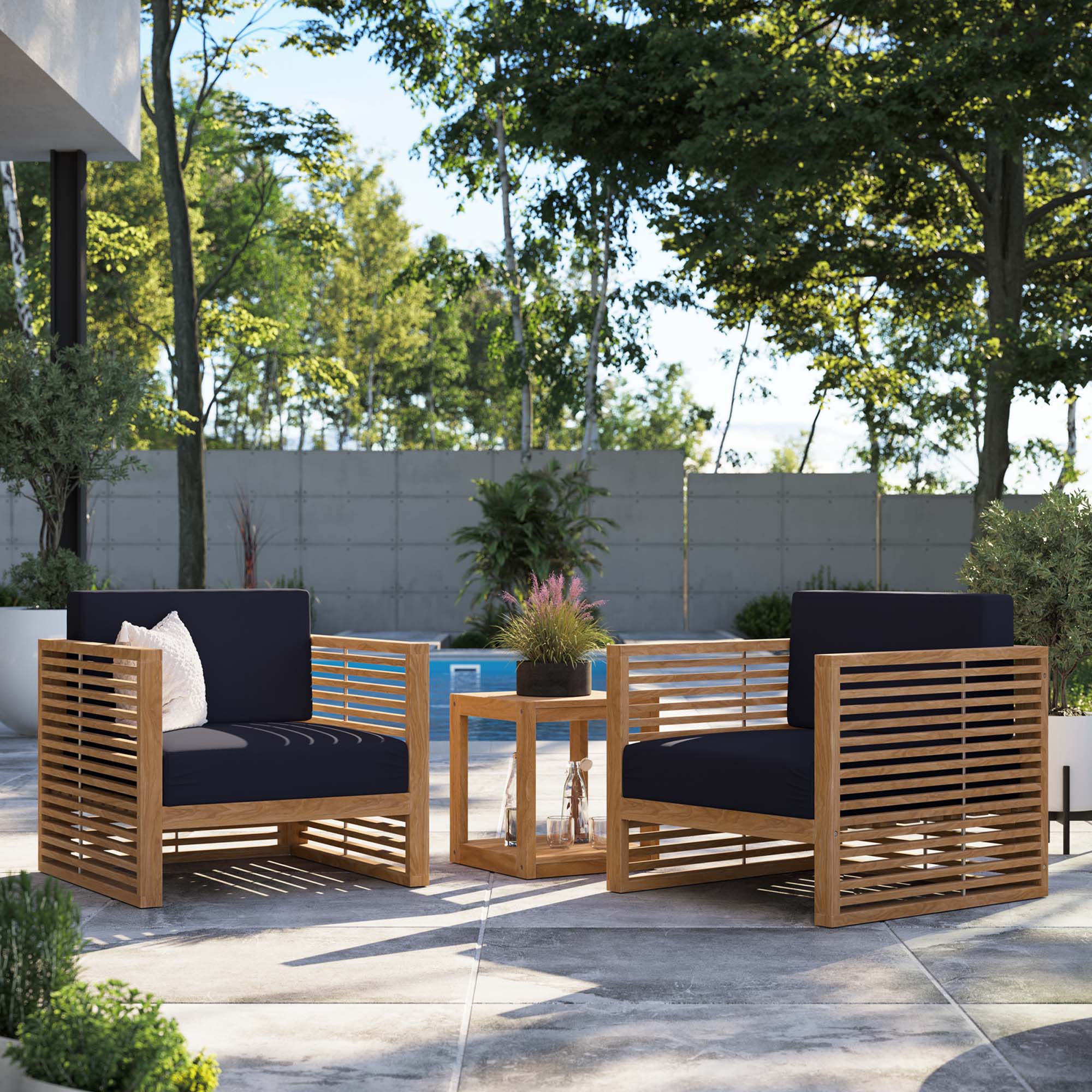 Carlsbad 3-Piece Teak Wood Outdoor Patio Outdoor Patio Set by Modway
