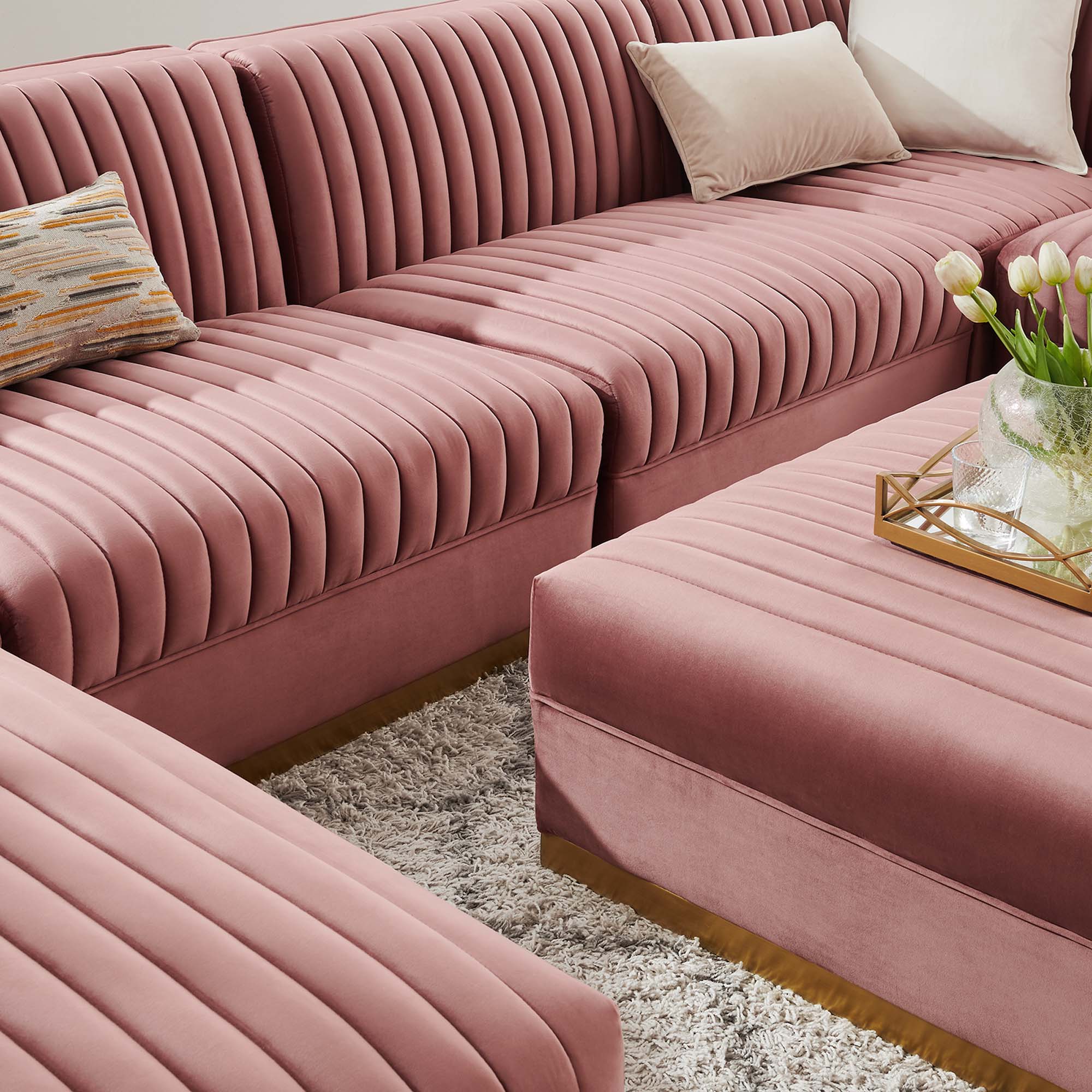 Sanguine Channel Tufted Performance Velvet 7-Piece Right-Facing Modular Sectional Sofa by Modway