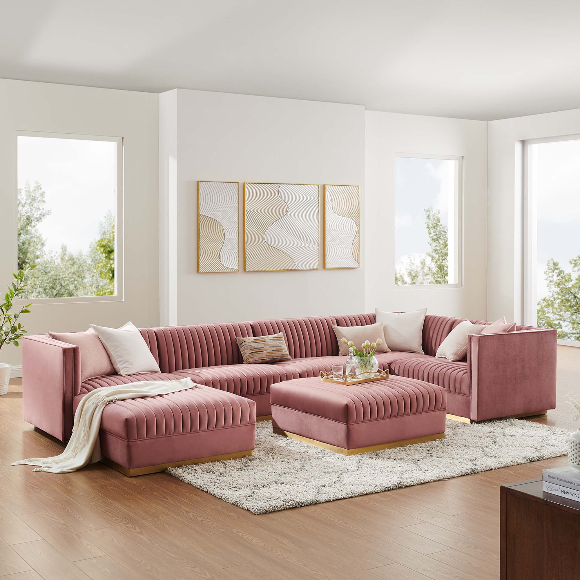 Sanguine Channel Tufted Performance Velvet 7-Piece Right-Facing Modular Sectional Sofa by Modway