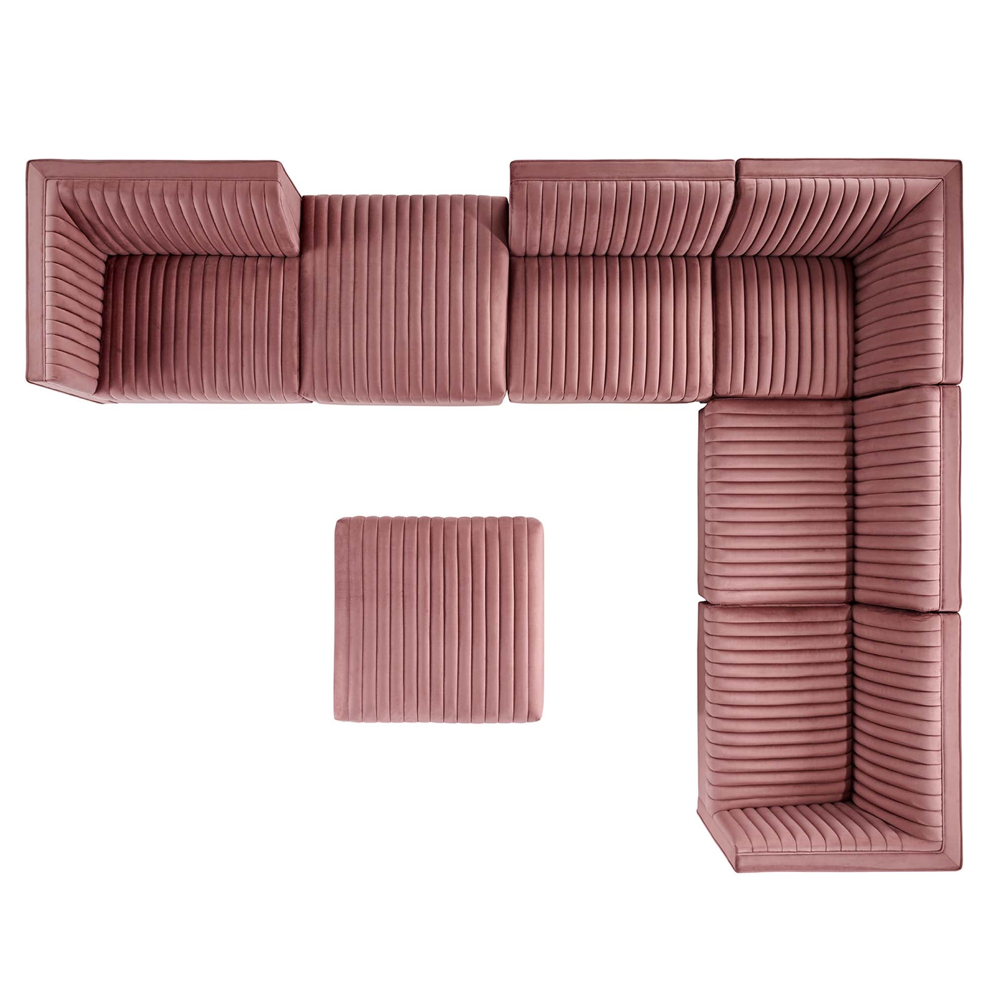 Sanguine Channel Tufted Performance Velvet 7-Piece Right-Facing Modular Sectional Sofa by Modway