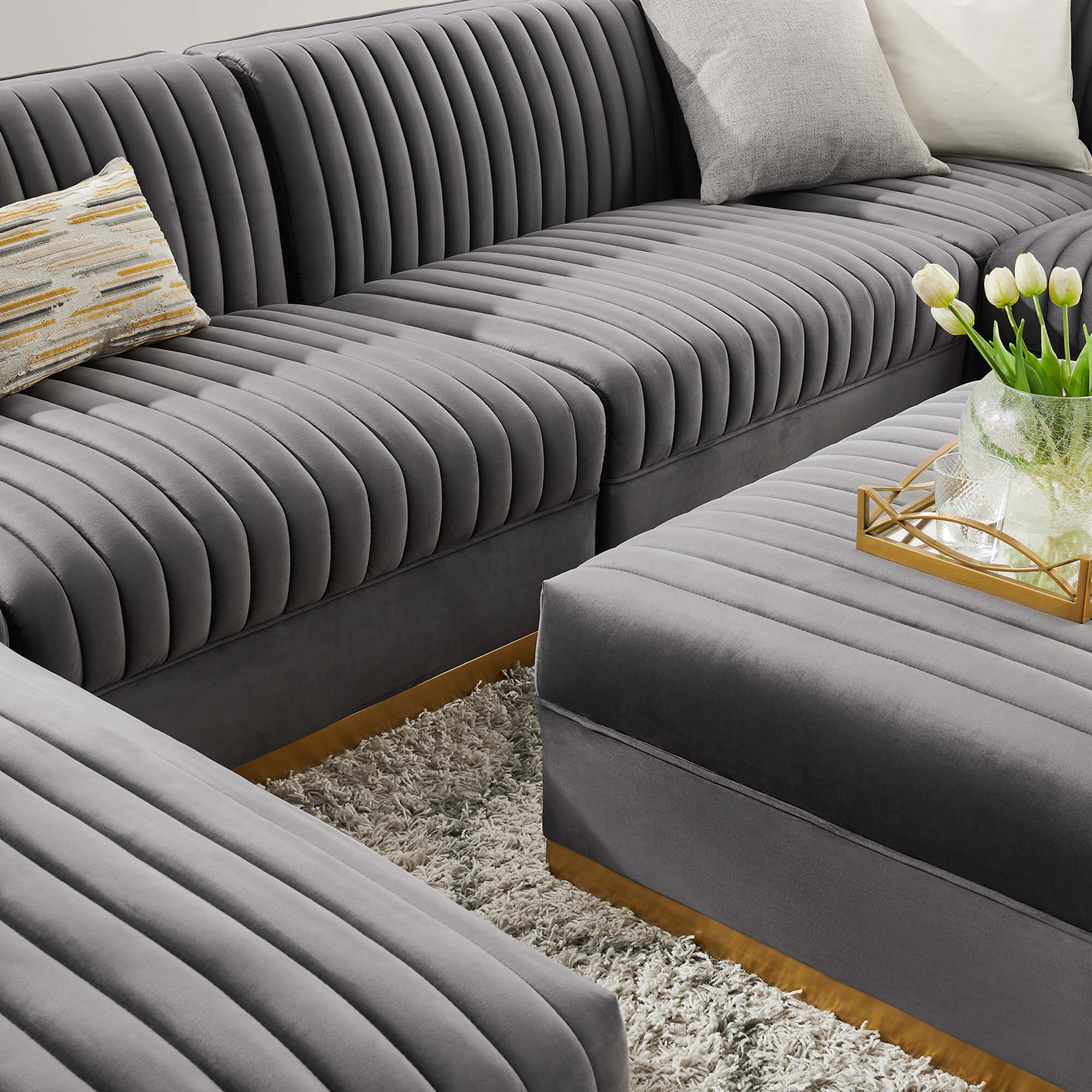 Sanguine Channel Tufted Performance Velvet 7-Piece Right-Facing Modular Sectional Sofa by Modway