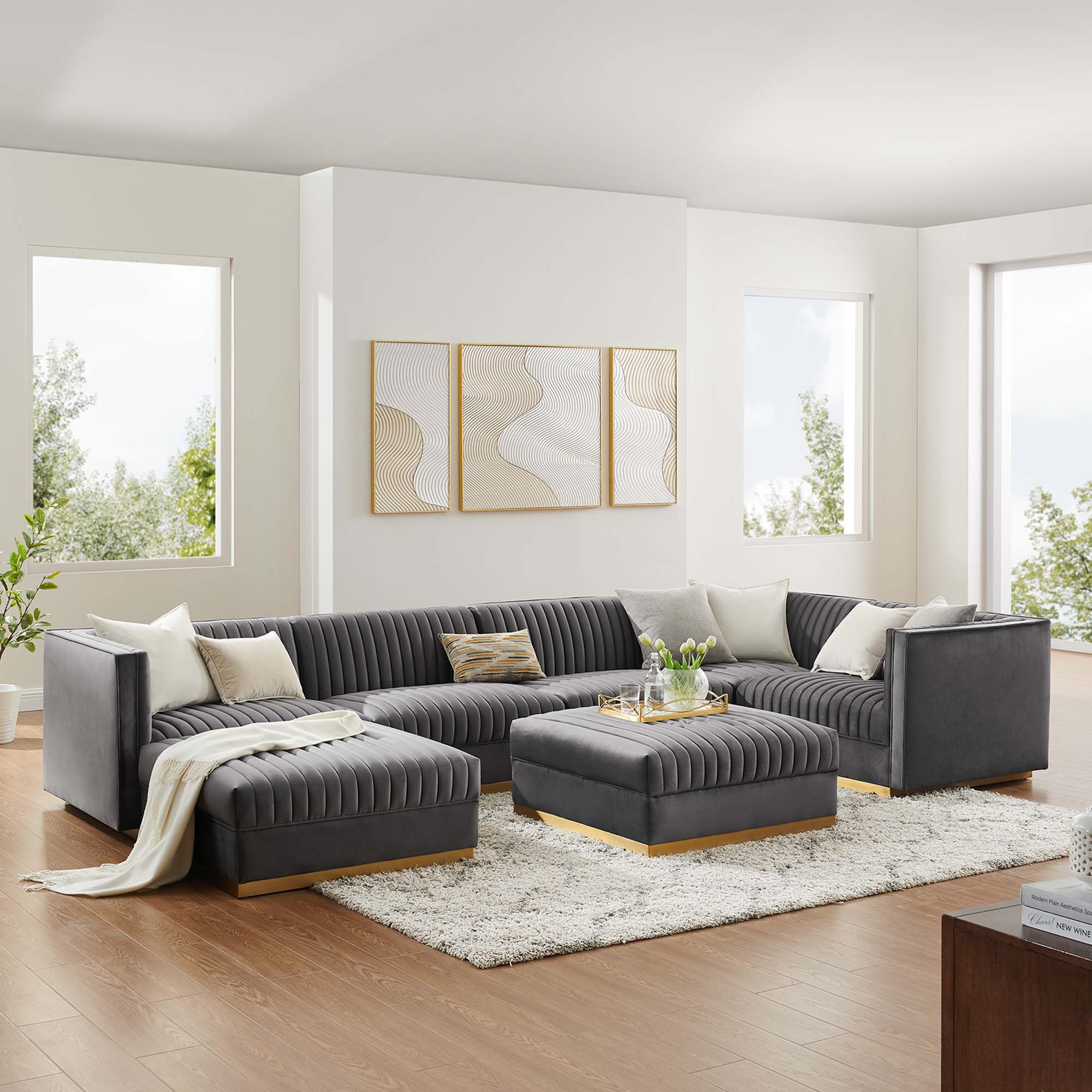 Sanguine Channel Tufted Performance Velvet 7-Piece Right-Facing Modular Sectional Sofa by Modway
